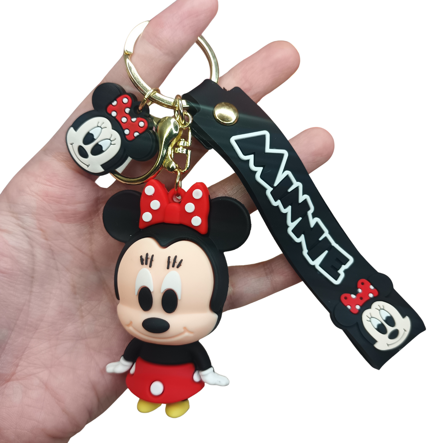 Adorable Minnie Mouse Keychain with Red Bow & Strap – Cute Cartoon Bag Charm & Gift Idea