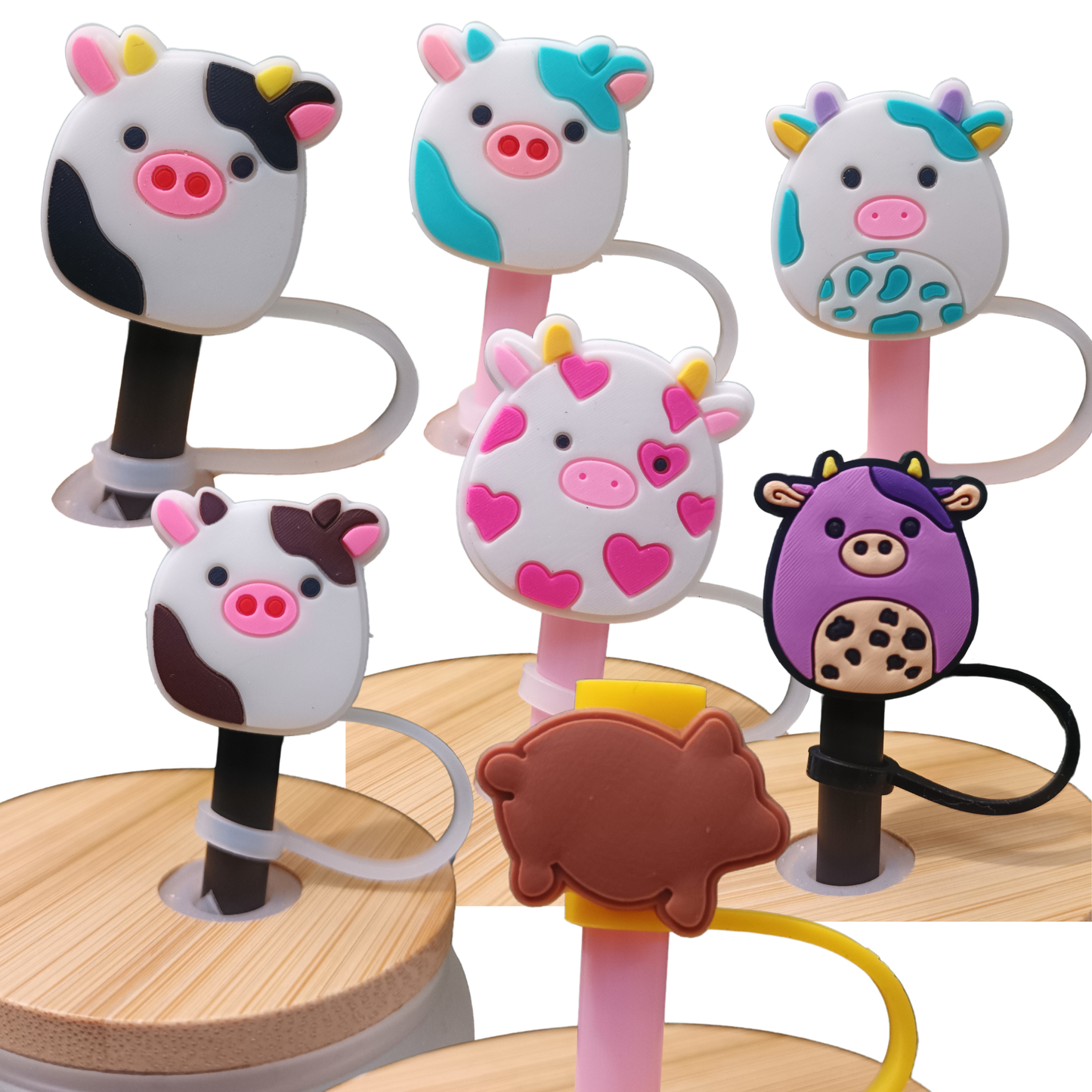 Cute Pig Straw Toppers 8mm ā Reusable Silicone Covers for Tumblers & Cups | Adorable Drink Accessories for Pig Lovers