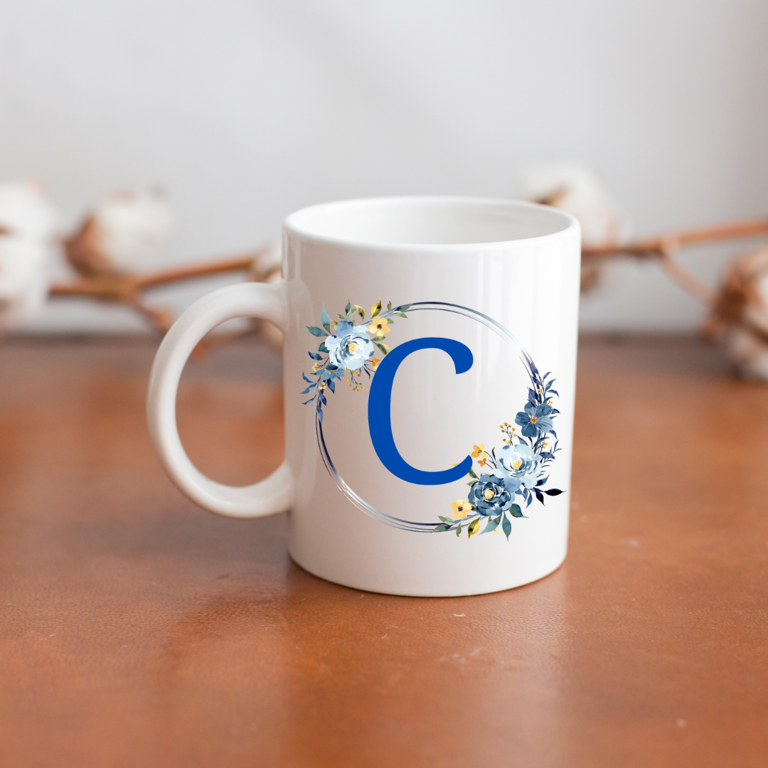 Floral Letter Mug A-Z - Personalized Monogram Coffee Cup, Gift Mug, Girlfriend Boyfriend Gift, Artisan Handmade Coffee Cup, Gifts Personalized Coffee Mug, Mug for Men Women, mug gift for her best friend tumbler
