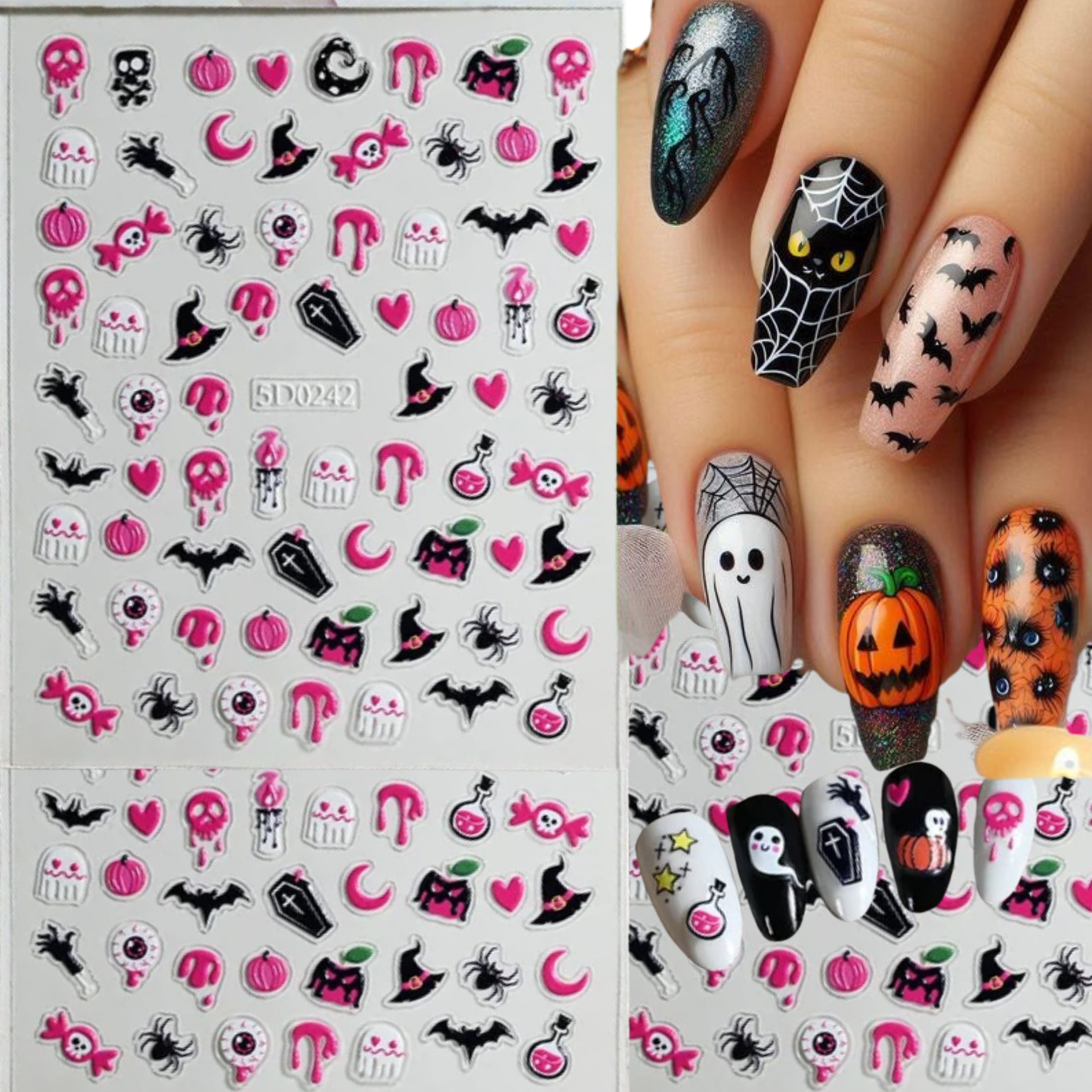 Halloween Spooky Nail Stickers 5D ā Easy DIY Nail Art for Party & Cosplay