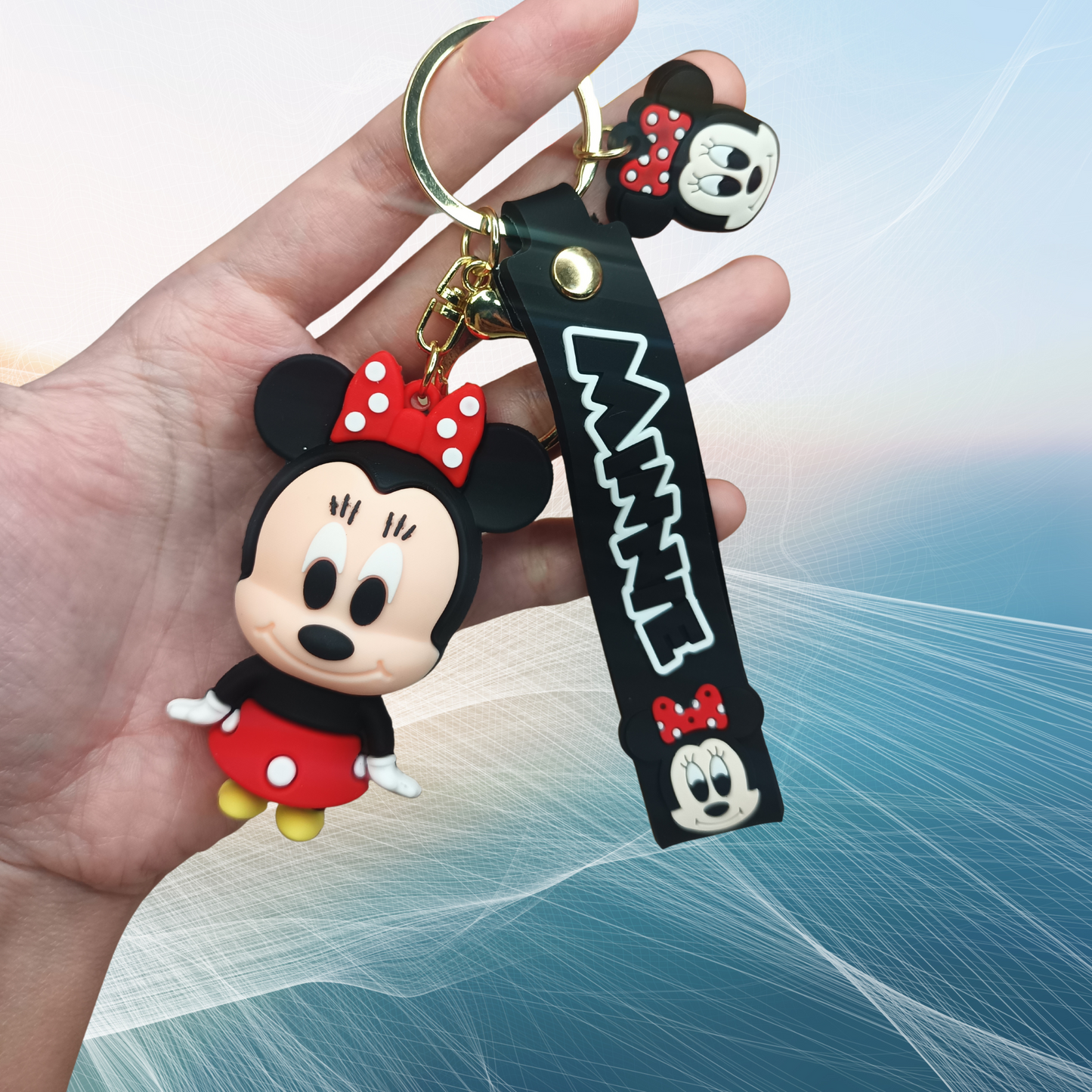 Adorable Minnie Mouse Keychain with Red Bow & Strap – Cute Cartoon Bag Charm & Gift Idea