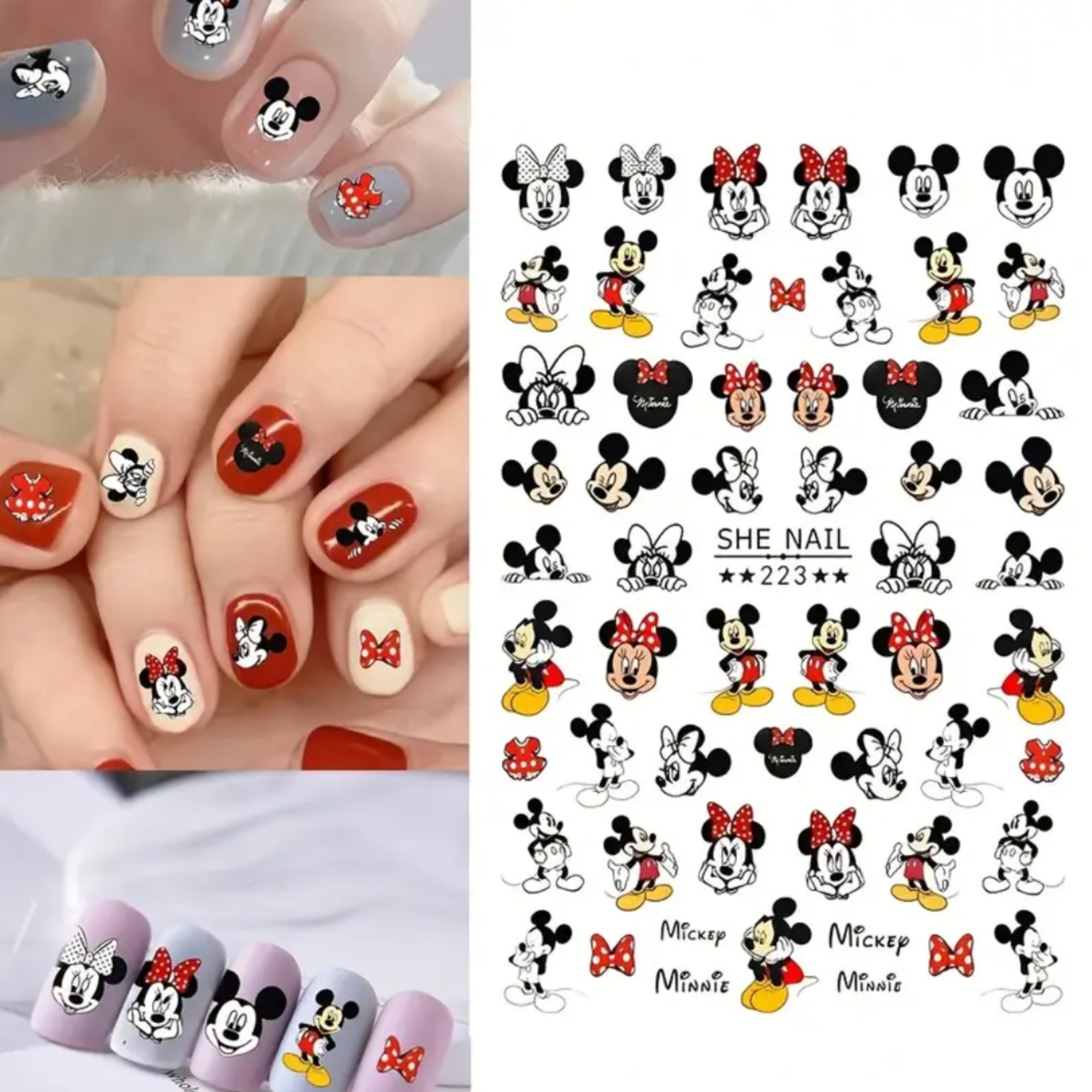 3D Cartoon Nail Stickers – Cute Mickey & Minnie Mouse Nail Art Decals – Self-Adhesive, Fun & Playful Design