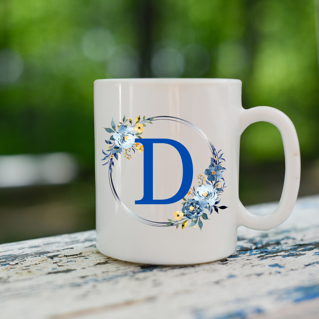 Floral Letter Mug A-Z - Personalized Monogram Coffee Cup, Gift Mug, Girlfriend Boyfriend Gift, Artisan Handmade Coffee Cup, Gifts Personalized Coffee Mug, Mug for Men Women, mug gift for her best friend tumbler