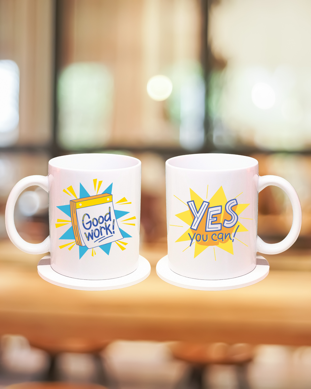 Yes You Can And Good Work Ceramic Mug and Coaster, Set Motivational Coffee Cup 12oz Gift idea