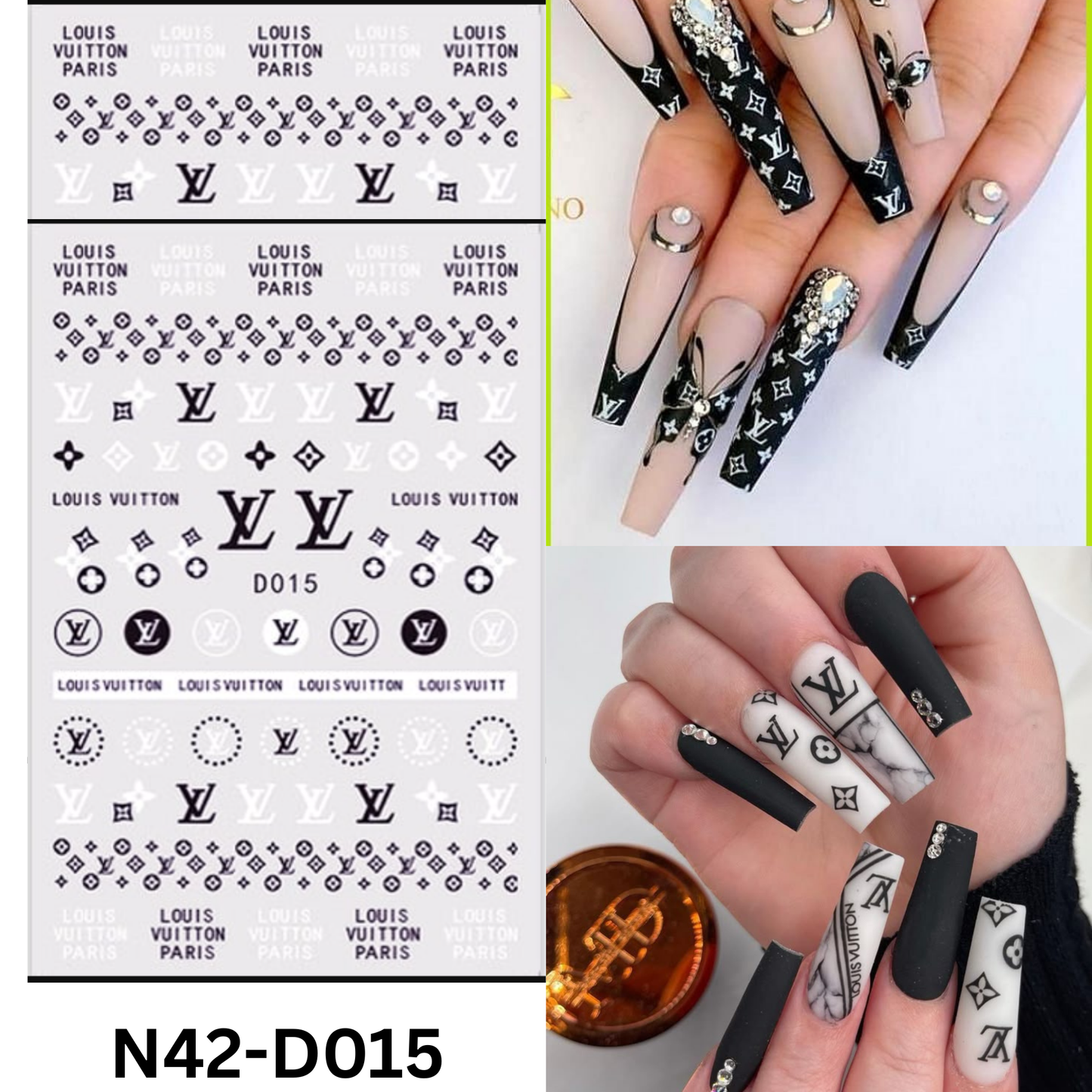 Nail 3D Sticker Design Black And White Color, Nail Art Sticker