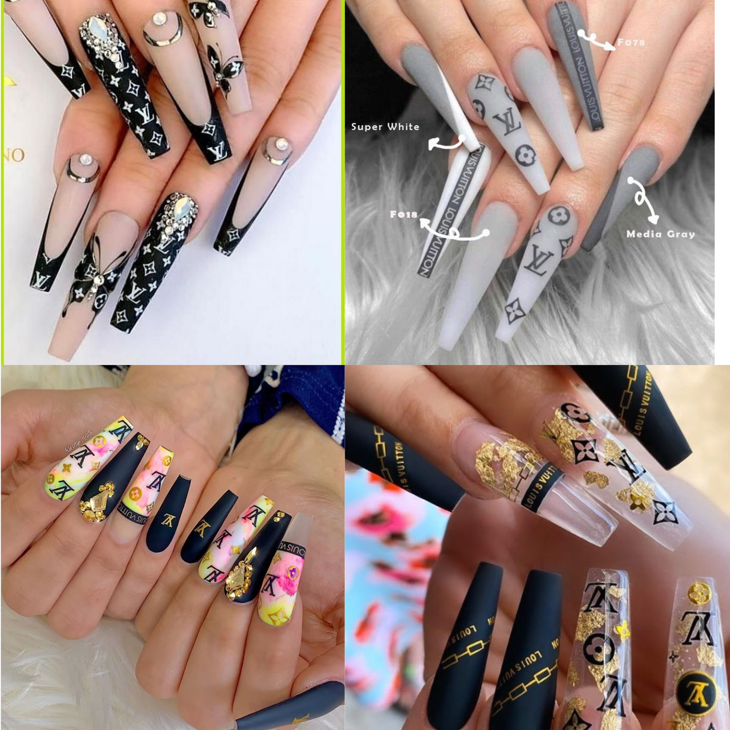 Nail 3D Sticker Design Black And White Color, Nail Art Sticker