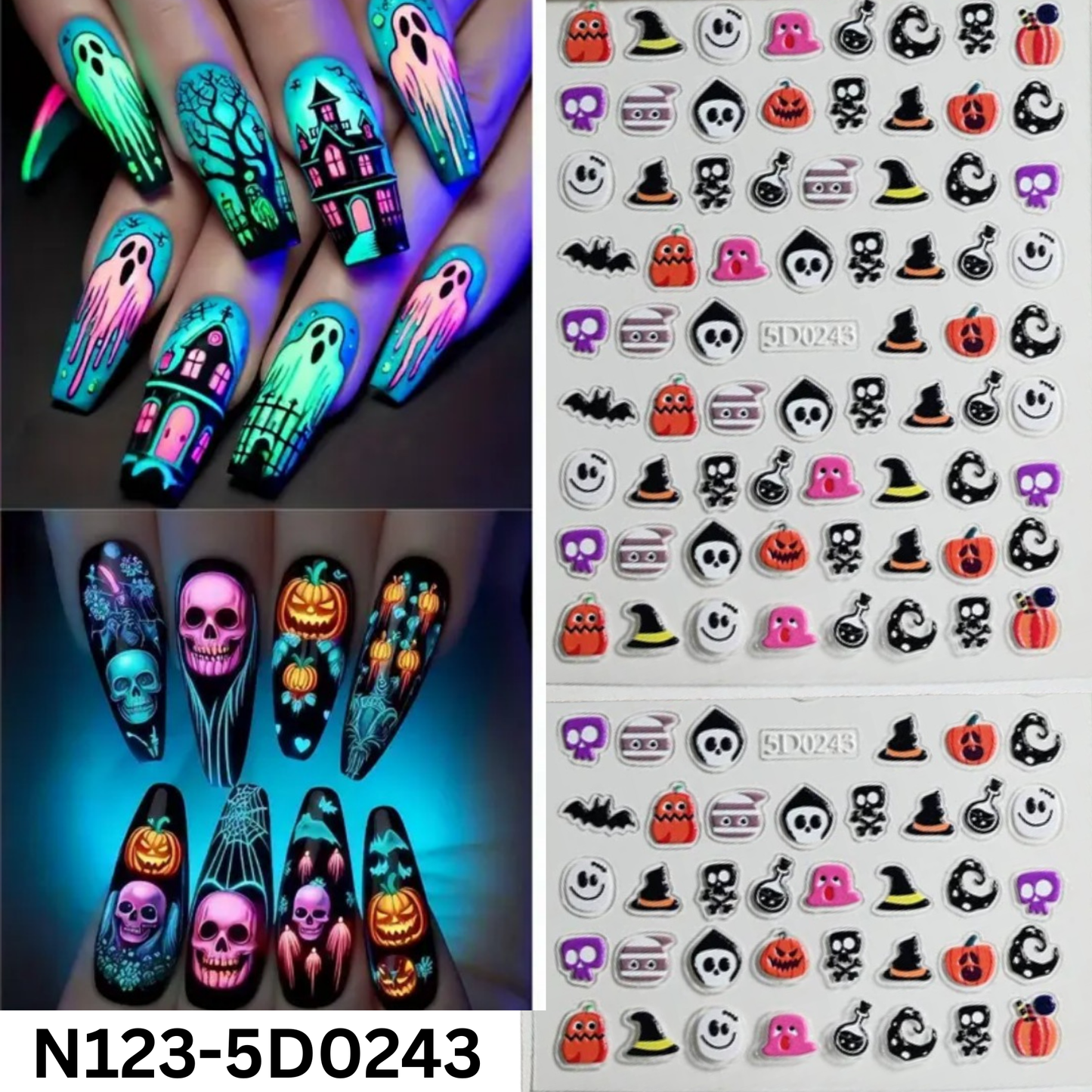 5D Halloween Nail Stickers ā Cute & Scary Designs for DIY Manicure