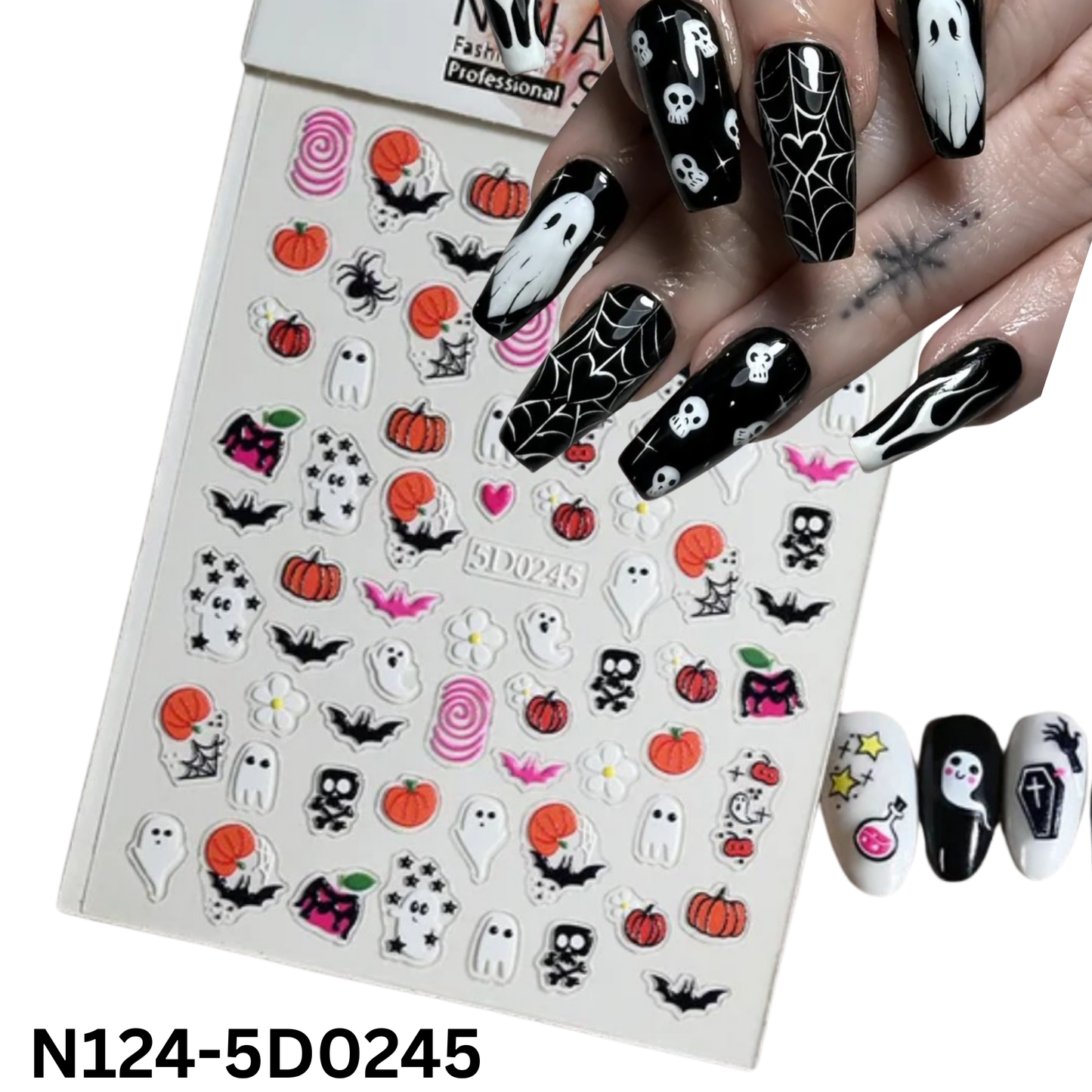 DIY Halloween Nail Stickers 5D ā Scary Cute Ghost & Pumpkin Nail Art