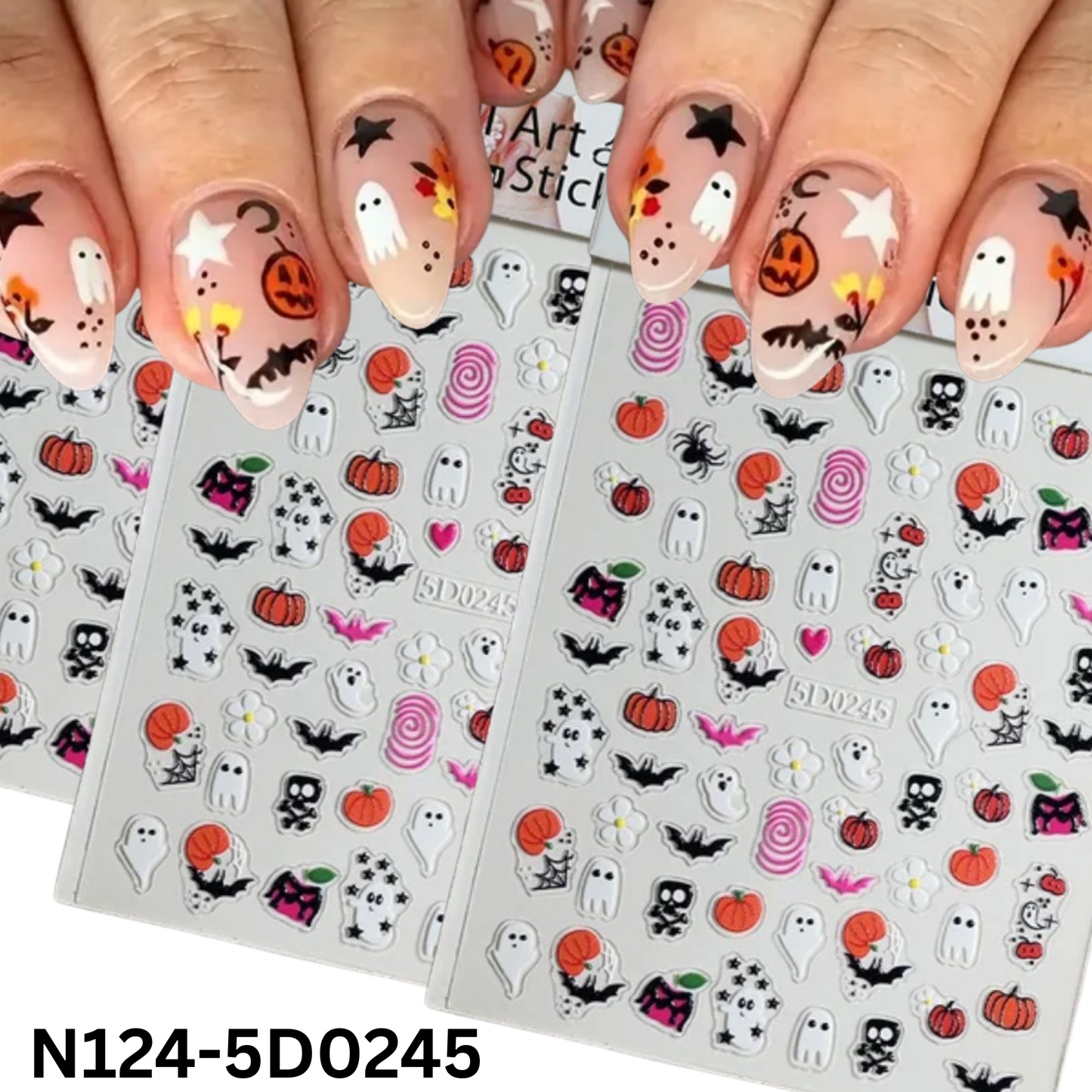 DIY Halloween Nail Stickers 5D ā Scary Cute Ghost & Pumpkin Nail Art