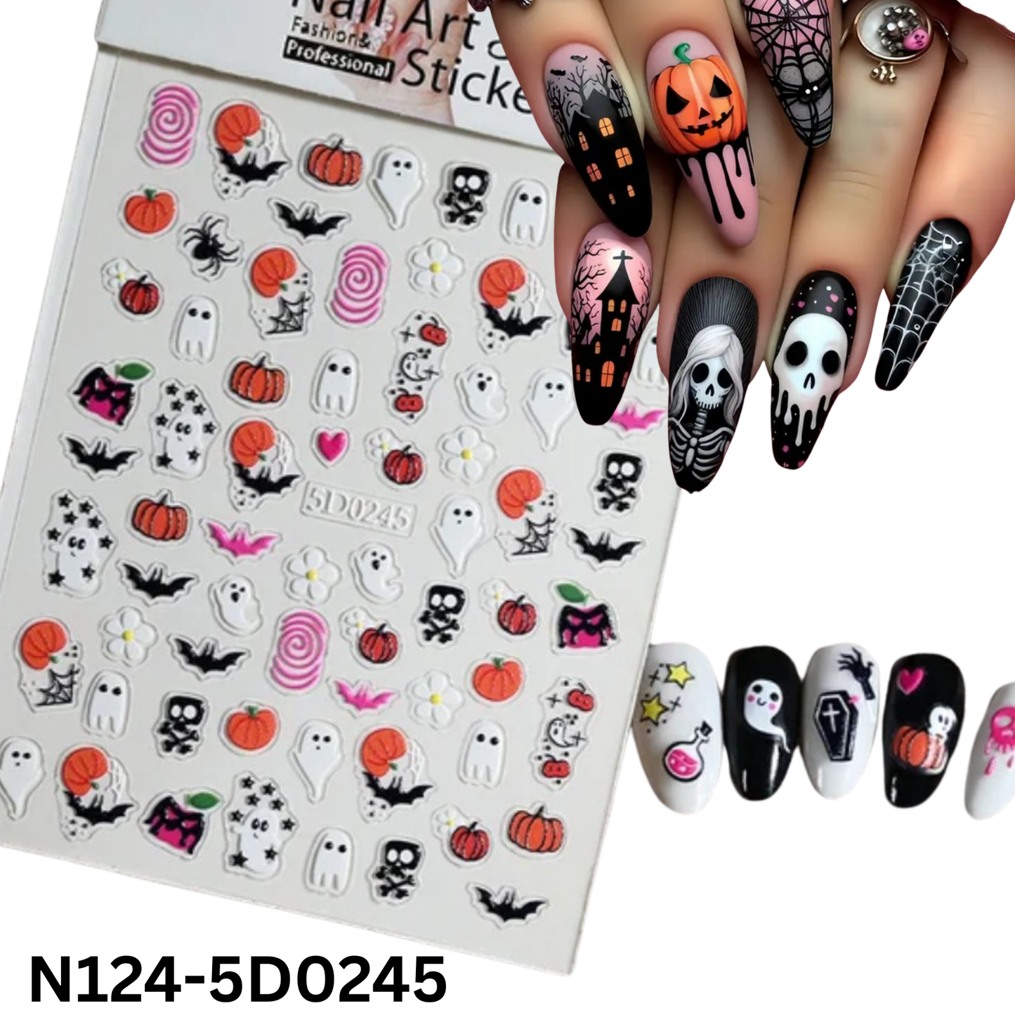 DIY Halloween Nail Stickers 5D ā Scary Cute Ghost & Pumpkin Nail Art