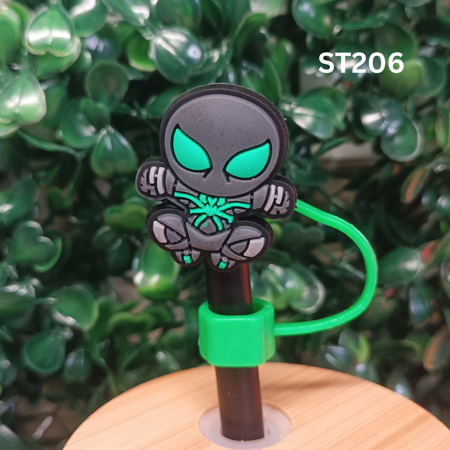 Black and Green Spider Hero Straw Topper - 10mm Silicone Dust Cap for Stanley Cups