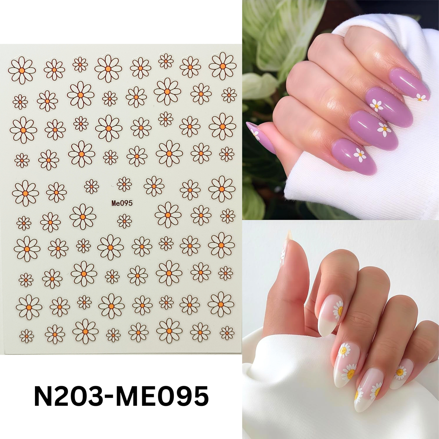 Daisy Nail Stickers β 3D Floral Nail Art Decals