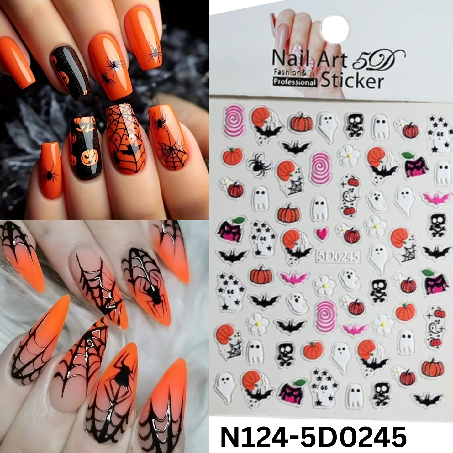 DIY Halloween Nail Stickers 5D ā Scary Cute Ghost & Pumpkin Nail Art