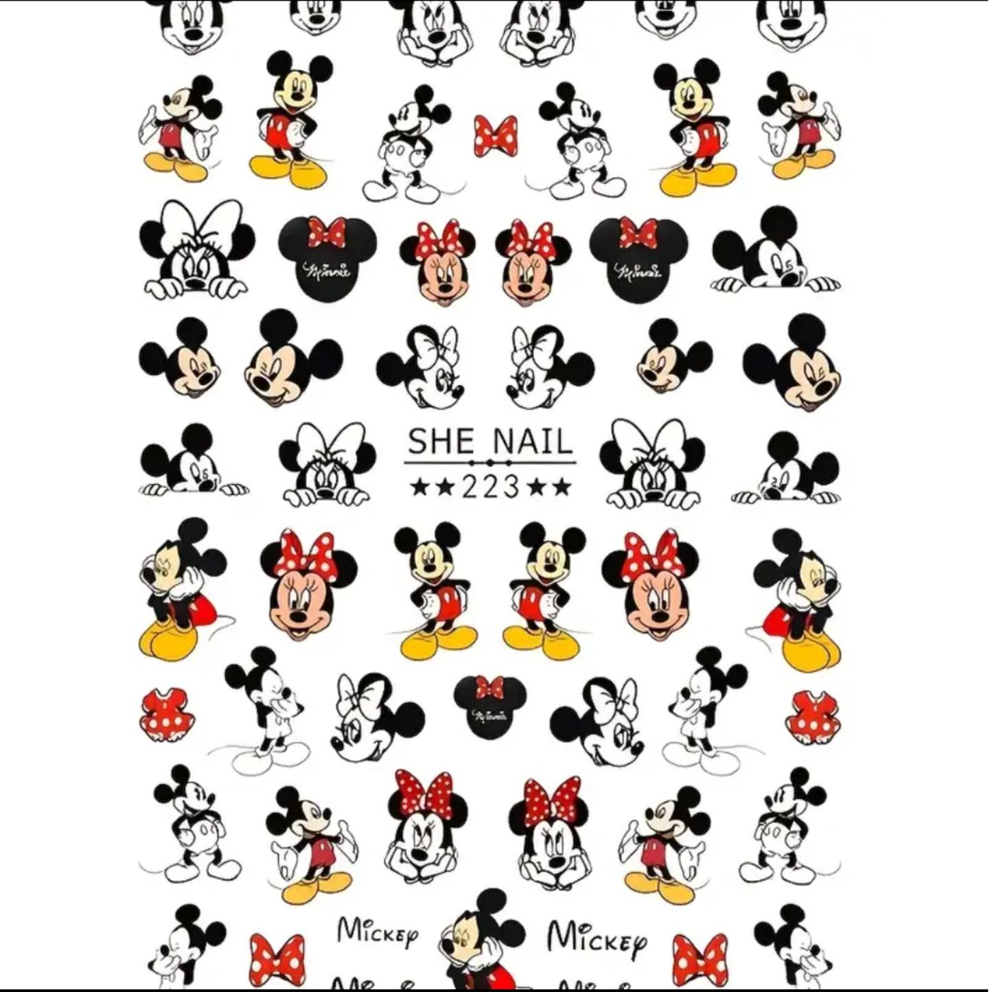 3D Cartoon Nail Stickers – Cute Mickey & Minnie Mouse Nail Art Decals – Self-Adhesive, Fun & Playful Design