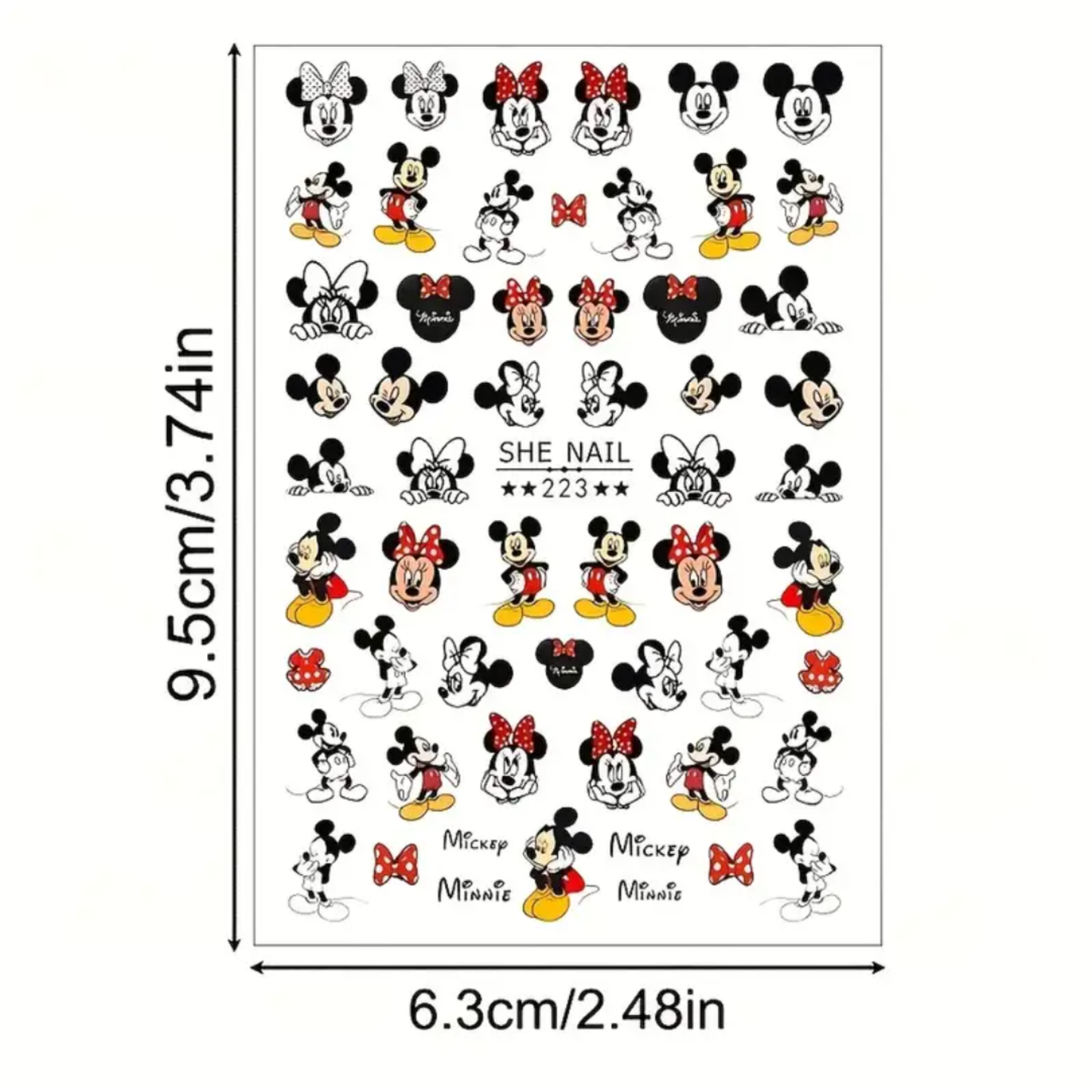 3D Cartoon Nail Stickers – Cute Mickey & Minnie Mouse Nail Art Decals – Self-Adhesive, Fun & Playful Design