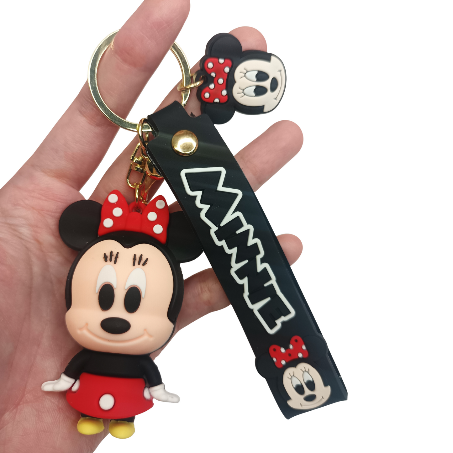 Adorable Minnie Mouse Keychain with Red Bow & Strap – Cute Cartoon Bag Charm & Gift Idea