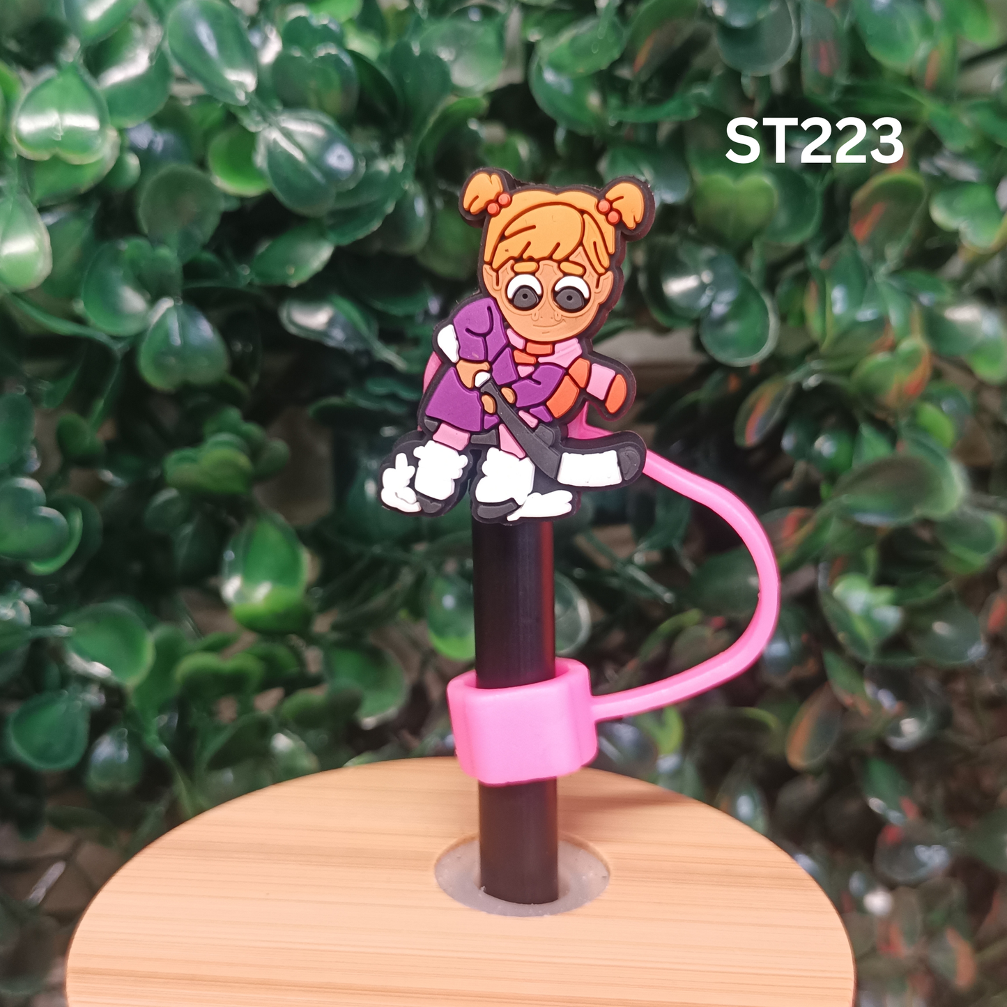 Cute Hockey Girl Cartoon Straw Topper - 10mm Pink Silicone Dust Cap for Stanley Cups