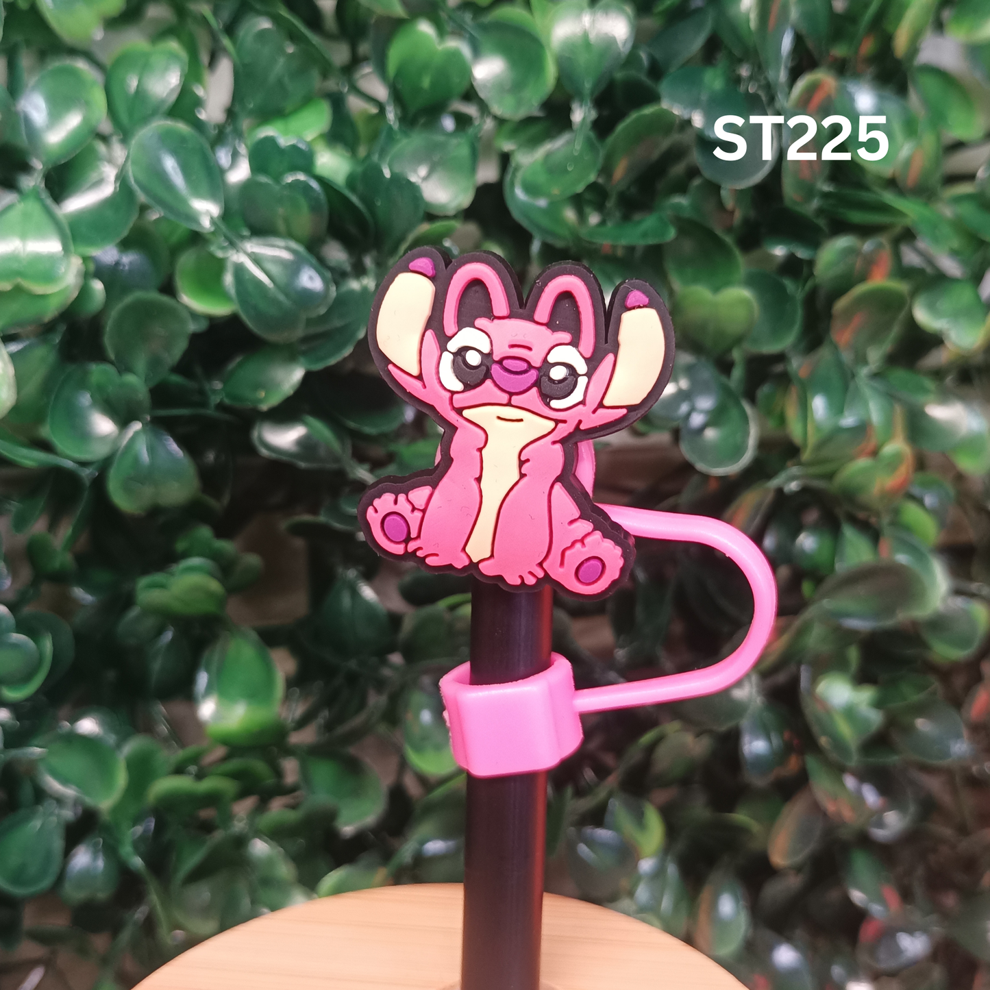 Cute Pink Alien Girl Sitting Straw Topper - 10mm Silicone Dust Cap for Stanley Cups