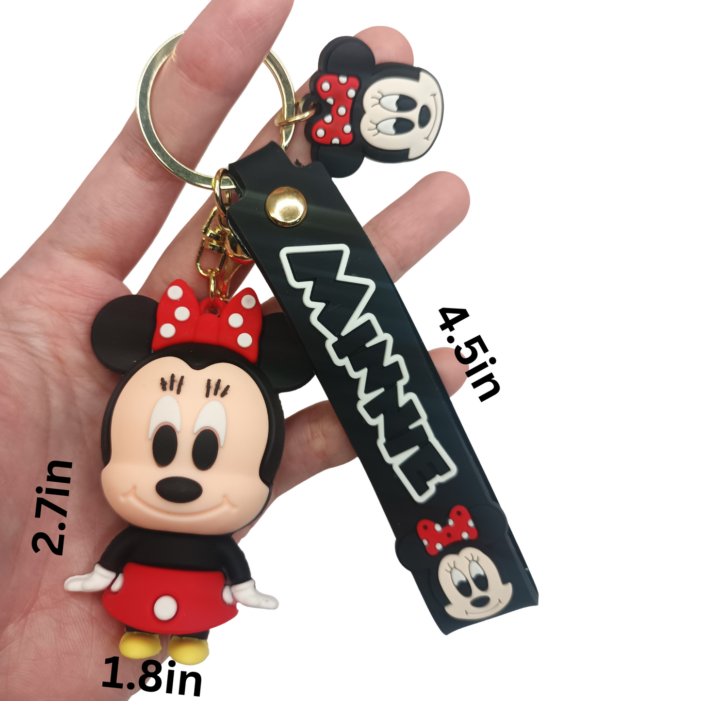 Adorable Minnie Mouse Keychain with Red Bow & Strap – Cute Cartoon Bag Charm & Gift Idea
