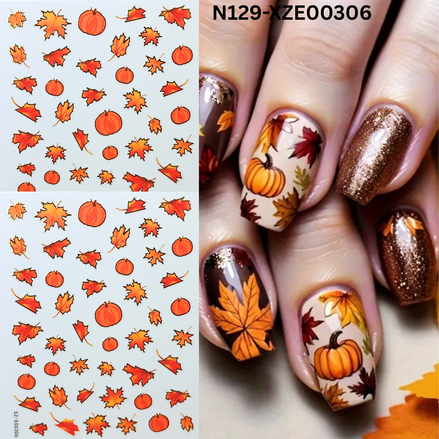 Fall 3D Nail Stickers – Autumn Leaves, Pumpkin & Maple Nail Art Decals
