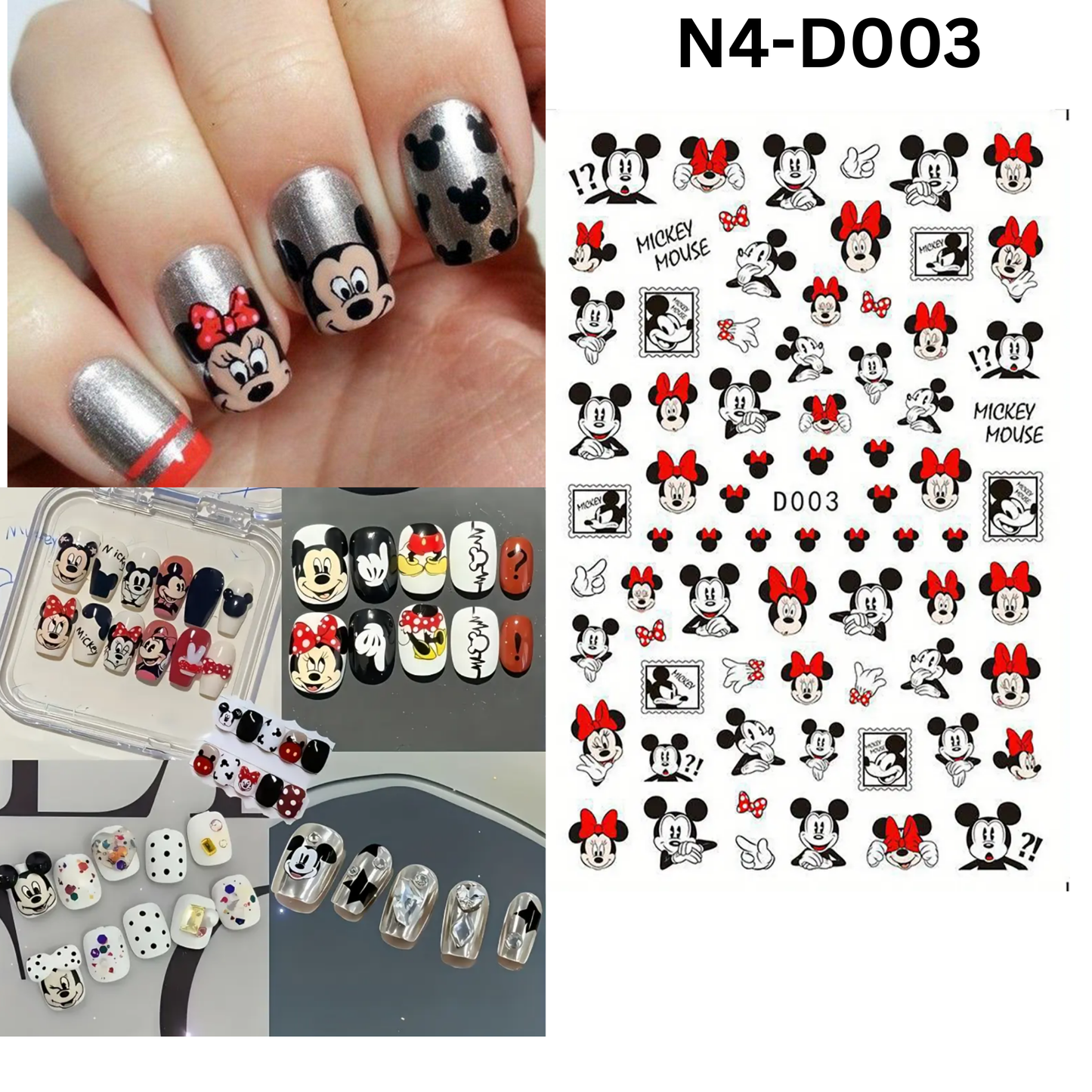3D Cartoon Nail Stickers, Cute Mickey & Minnie Mouse Nail Art Decals Self-Adhesive, Fun & Playful Design