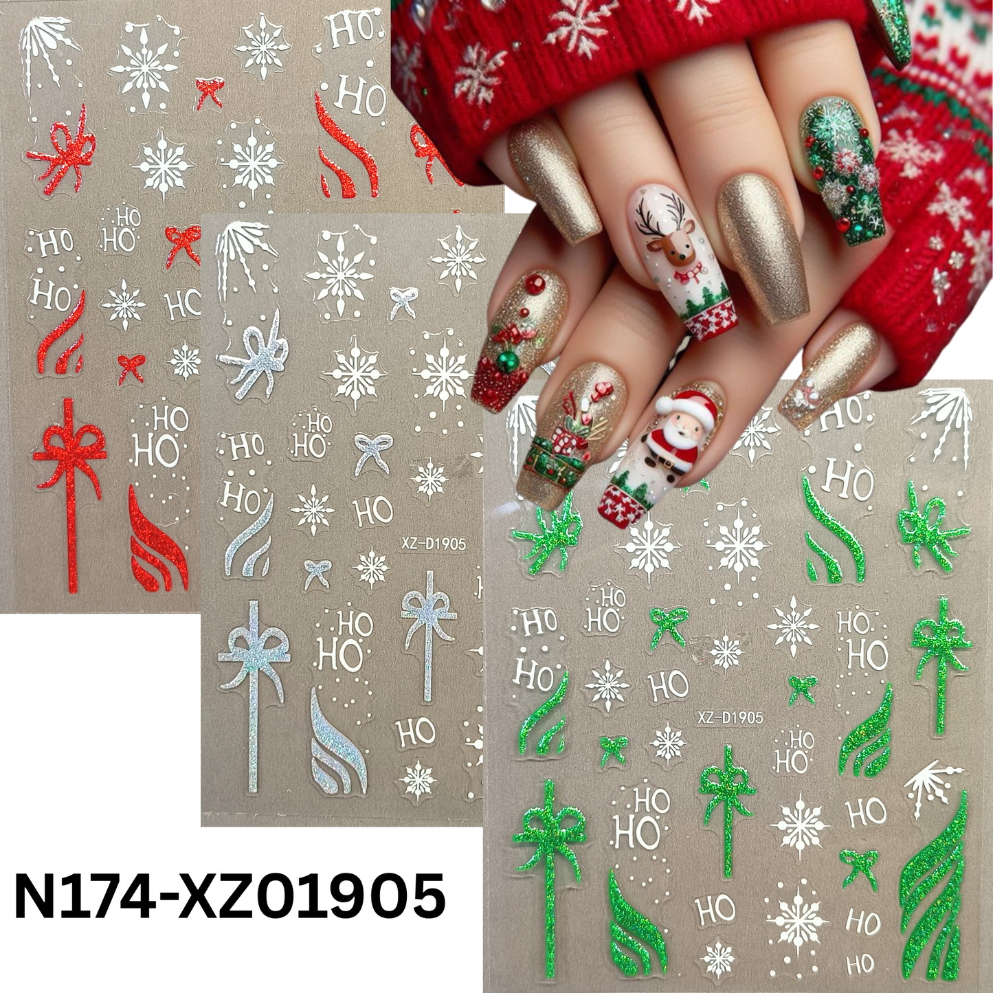 Cute Holiday Nail Decals – 3D Snowflake & Reindeer Nails