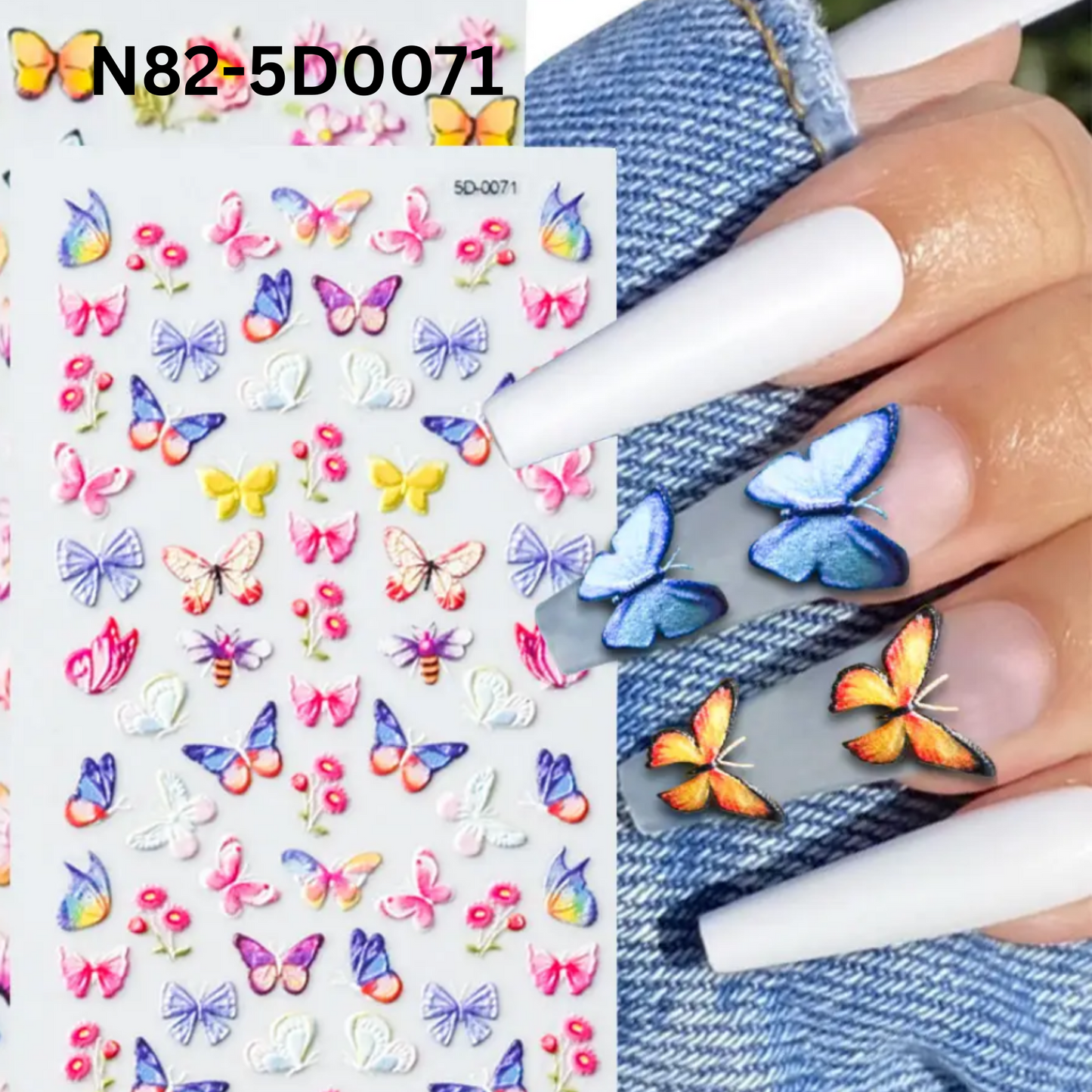5D Butterfly Nail Art Stickers, Flowers Nail Stickers Colorful Floral Acrylic Gel Nail Art