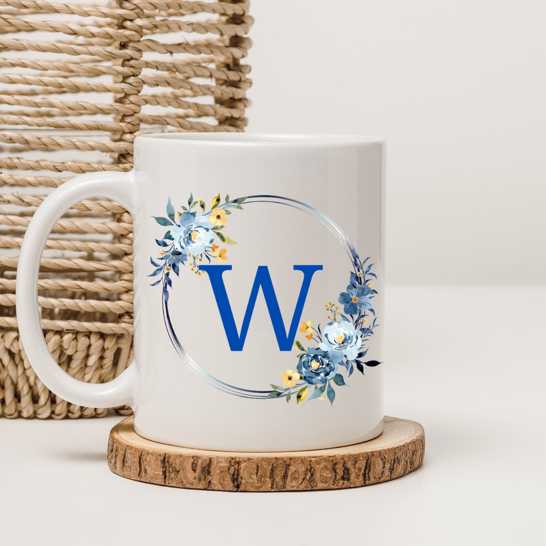 Floral Letter Mug A-Z - Personalized Monogram Coffee Cup, Gift Mug, Girlfriend Boyfriend Gift, Artisan Handmade Coffee Cup, Gifts Personalized Coffee Mug, Mug for Men Women, mug gift for her best friend tumbler