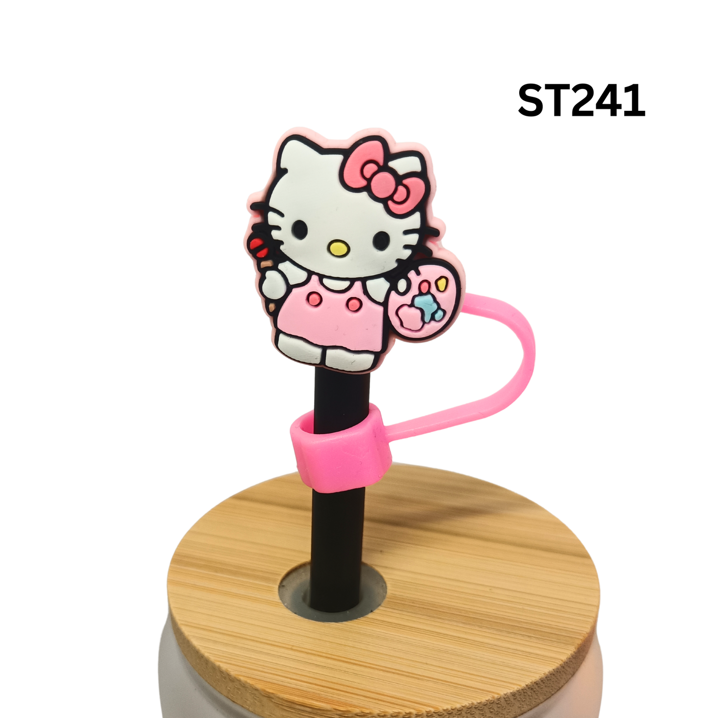Cute Cartoon Kitty Artist Paint Palette Paintbrush Silicone Straw Cover Cap Dust Proof Plug Decor