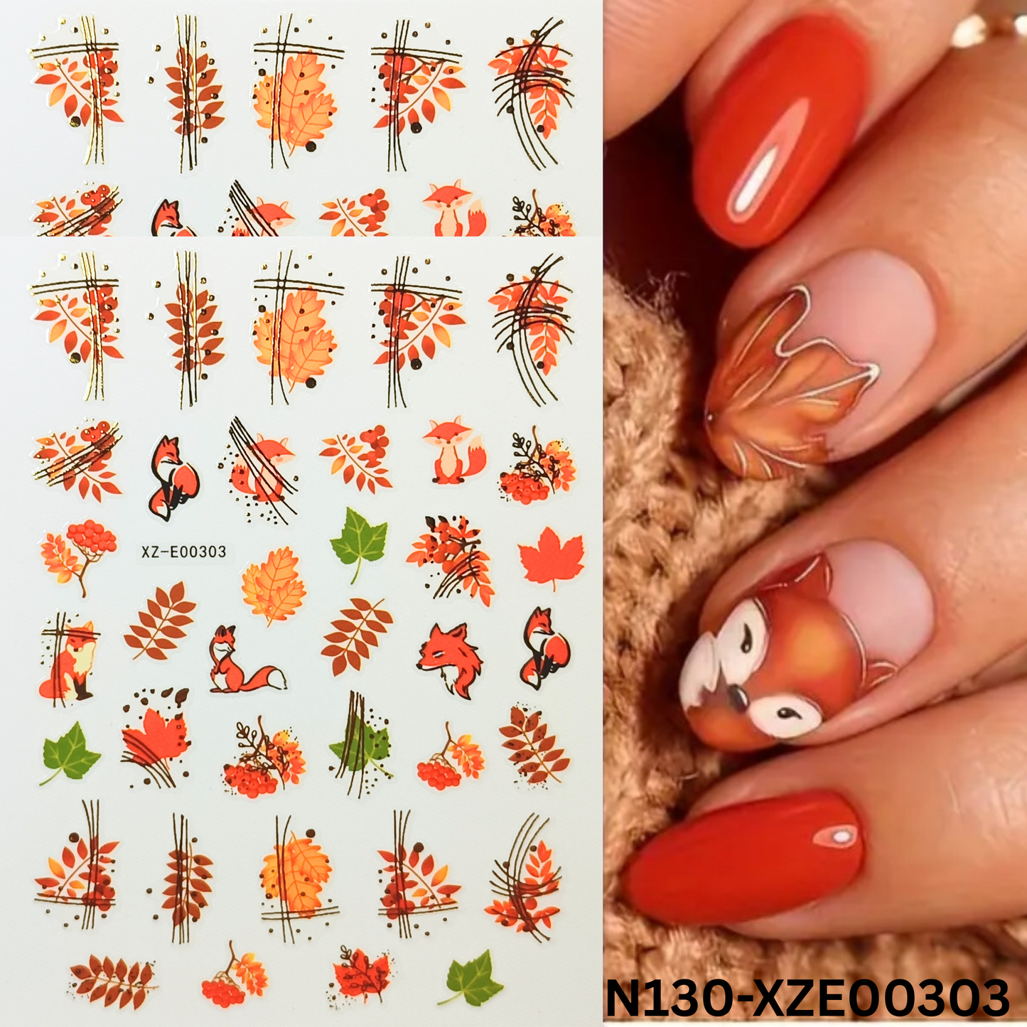 Set of 6 โ 3D Maple Leaf Nail Stickers, Autumn Fall Nail Art Decals