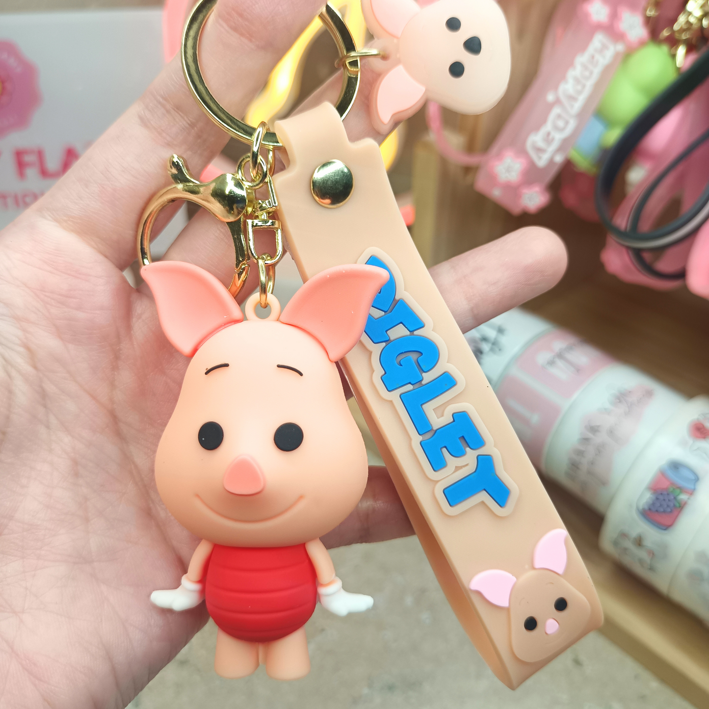 Adorable Piglet Keychain with Strap – Cute Cartoon Bag Charm & Gift Idea