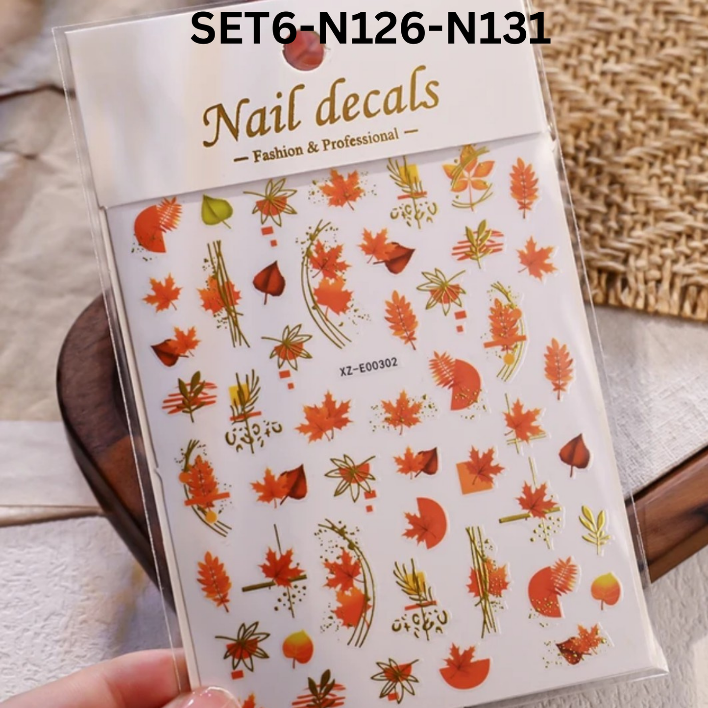 Set of 6 โ 3D Maple Leaf Nail Stickers, Autumn Fall Nail Art Decals