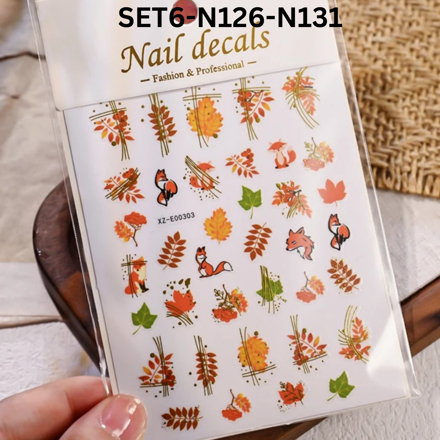 Set of 6 โ 3D Maple Leaf Nail Stickers, Autumn Fall Nail Art Decals