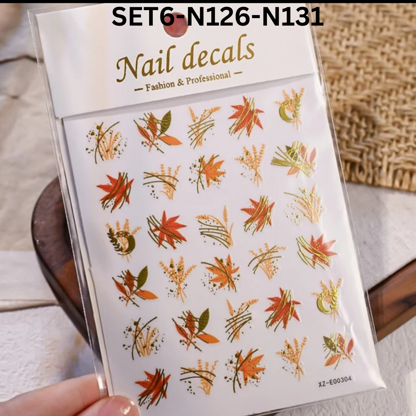 Set of 6 โ 3D Maple Leaf Nail Stickers, Autumn Fall Nail Art Decals