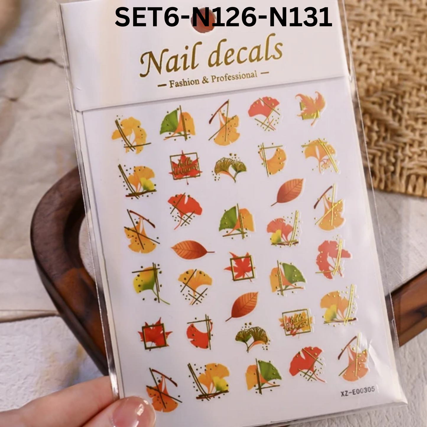 Set of 6 โ 3D Maple Leaf Nail Stickers, Autumn Fall Nail Art Decals
