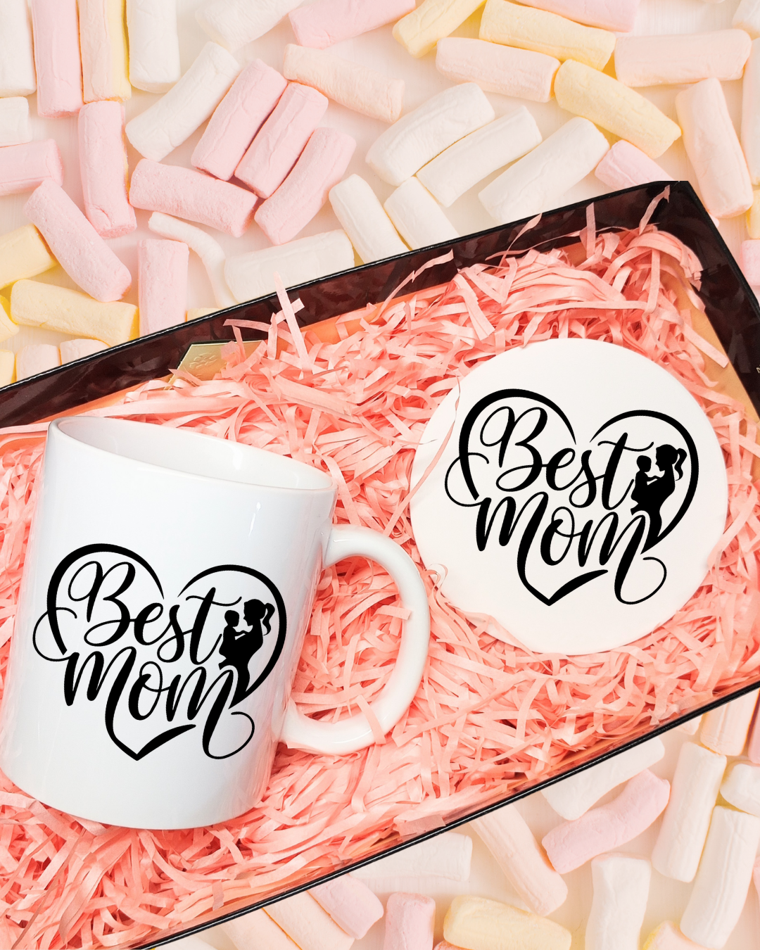 Best Mom Ceramic Mug Gift Set 12oz Coffee Mug with Matching 4 Inch Coaster Mothers Day Gift for Mom