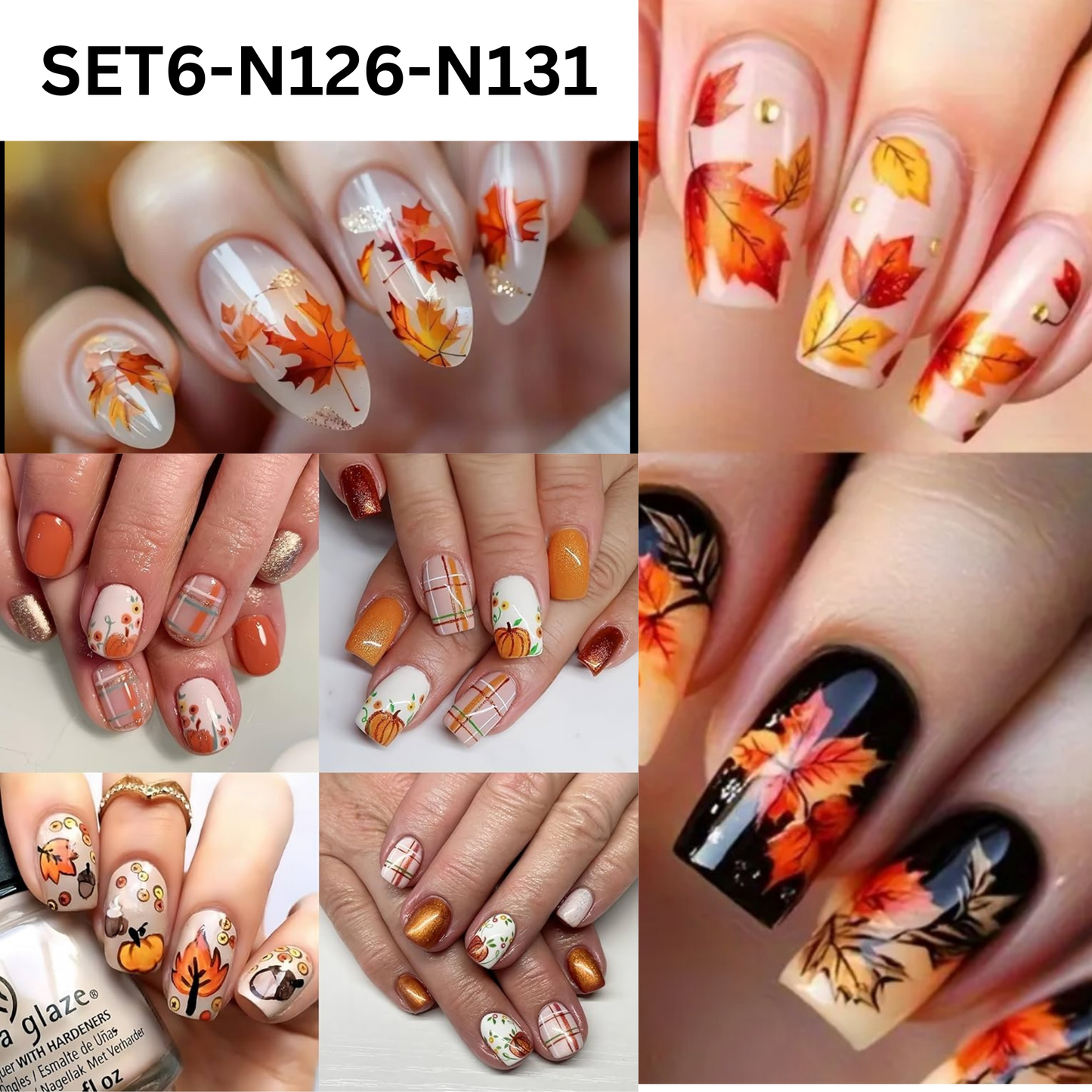 Set of 6 โ 3D Maple Leaf Nail Stickers, Autumn Fall Nail Art Decals