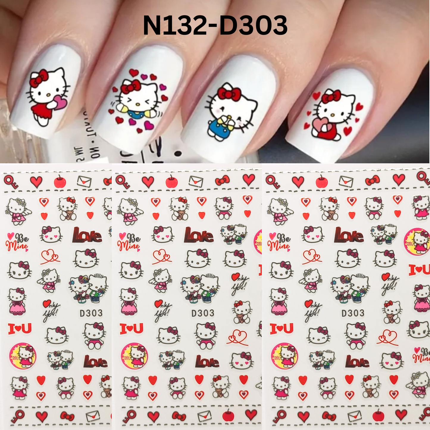 Adorable Hello Kitty 3D Nail Stickers – Kawaii Nail Art for Girls