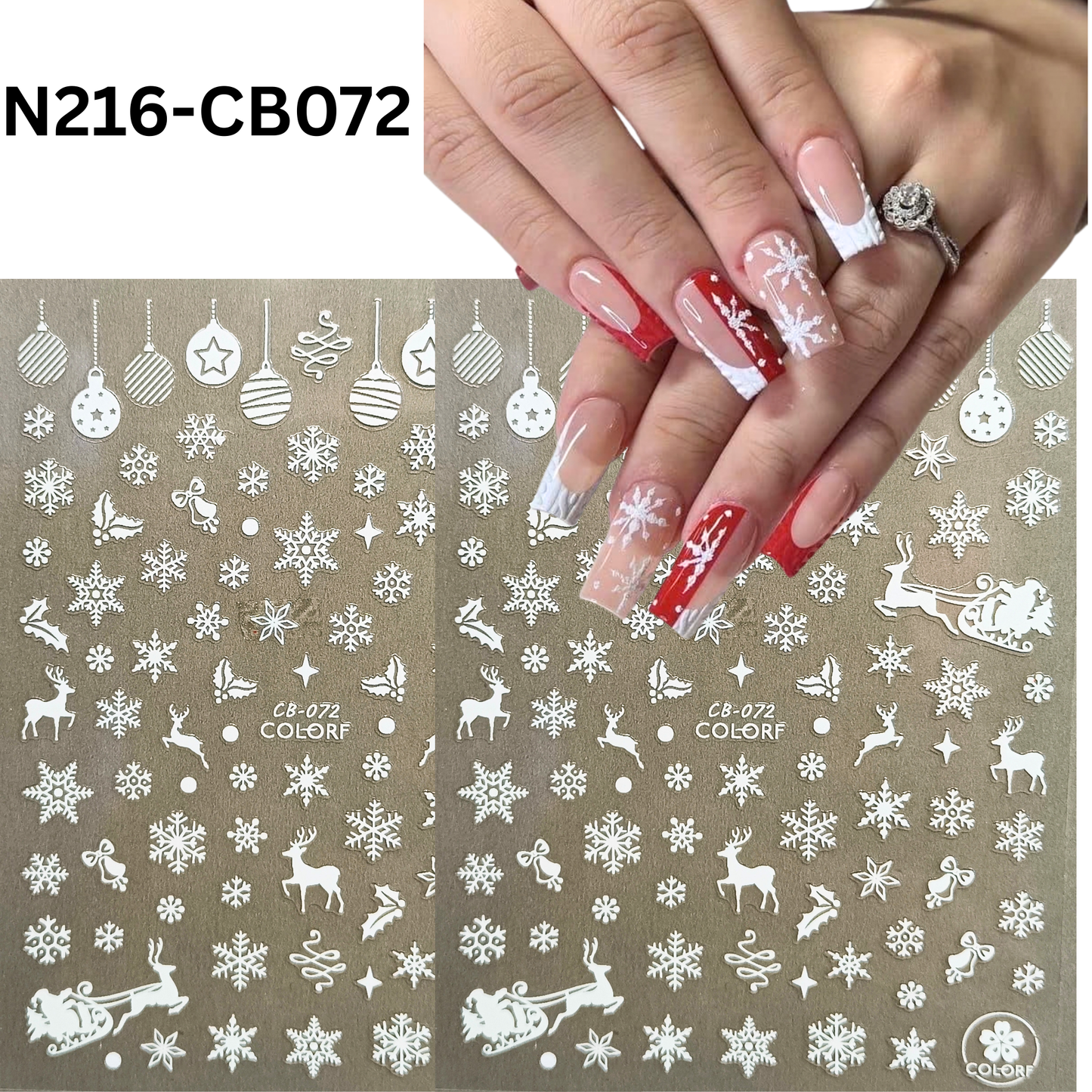 3D White Snowflake Nail Stickers Christmas Reindeer Winter Wonderland Decals
