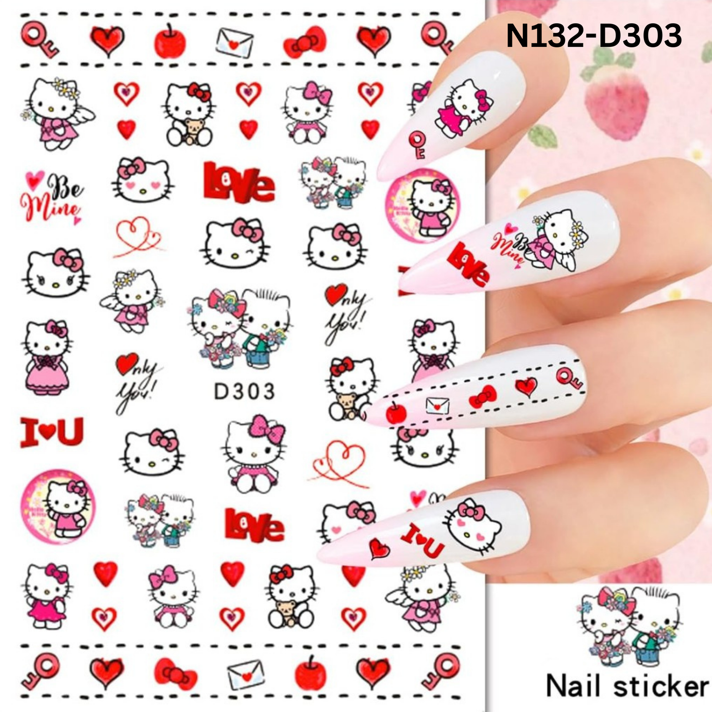 Adorable Hello Kitty 3D Nail Stickers – Kawaii Nail Art for Girls