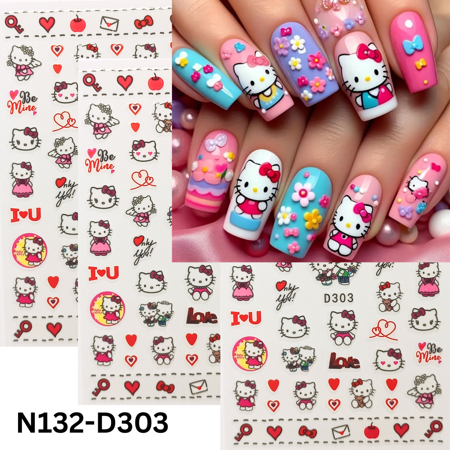 Adorable Hello Kitty 3D Nail Stickers – Kawaii Nail Art for Girls