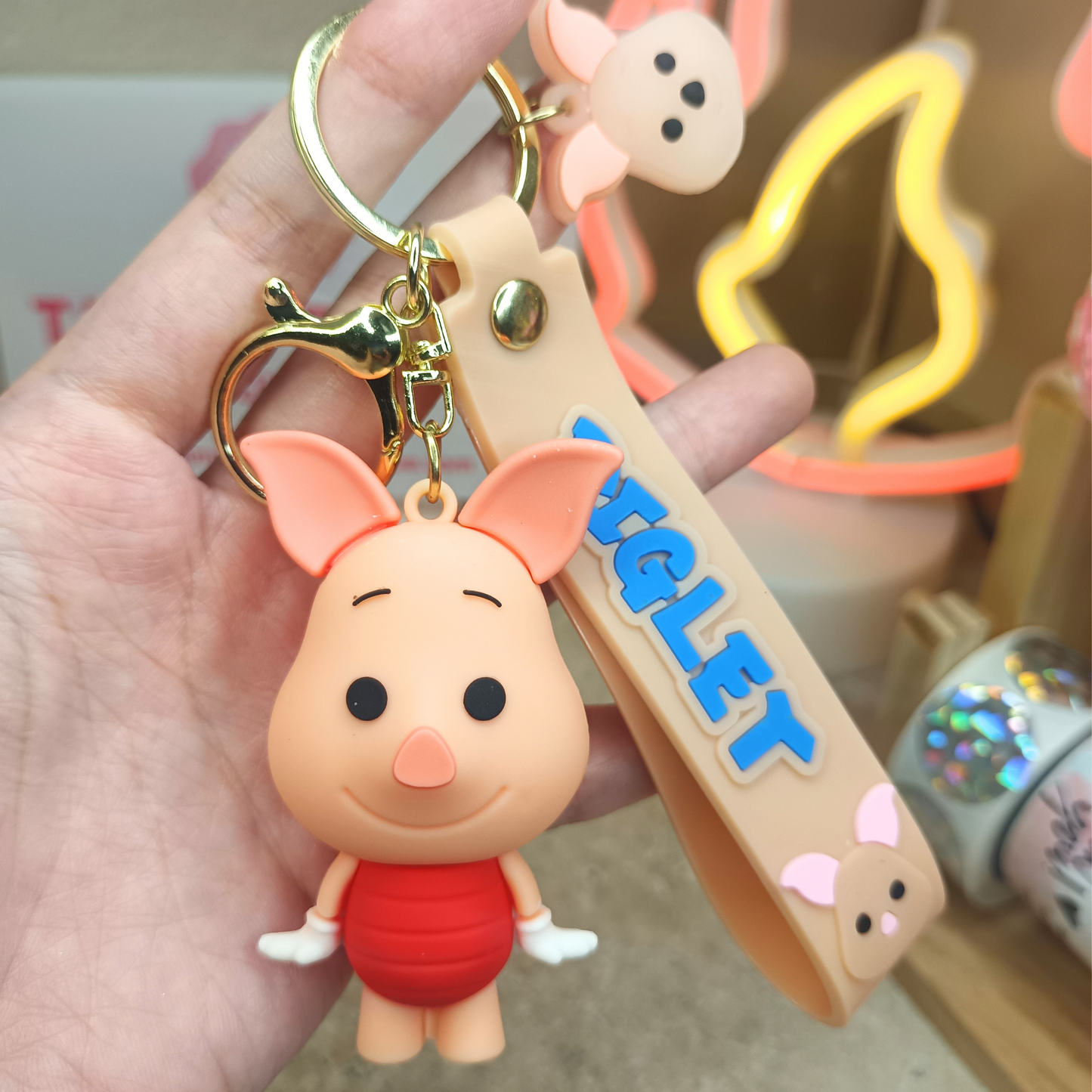 Adorable Piglet Keychain with Strap – Cute Cartoon Bag Charm & Gift Idea