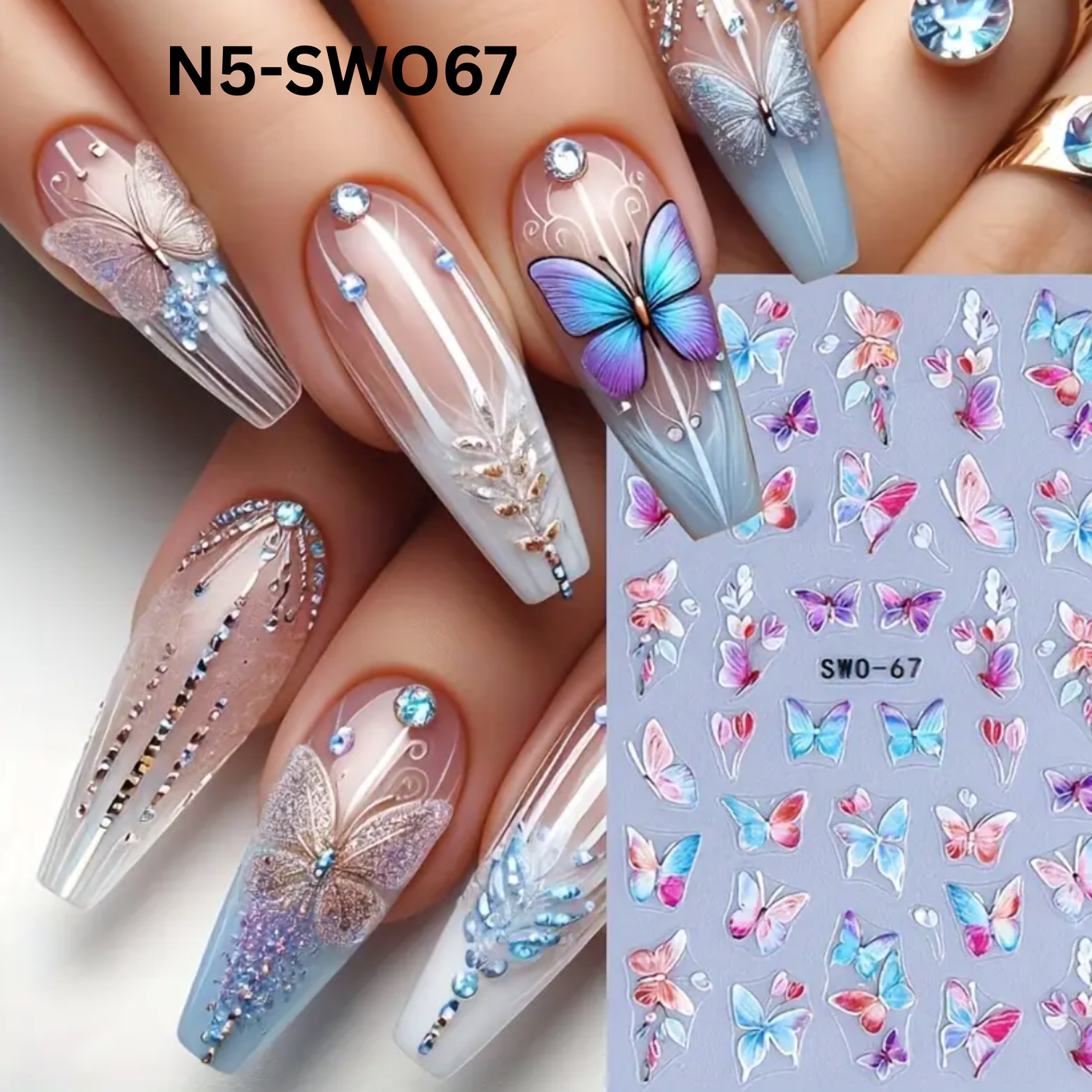 Butterfly Embossed Nail Stickers, Multicolor Butterfly Leaves Cute Spring Summer Manicure, Gel Decals Sliders Nail Art Decoration Nail Supplies