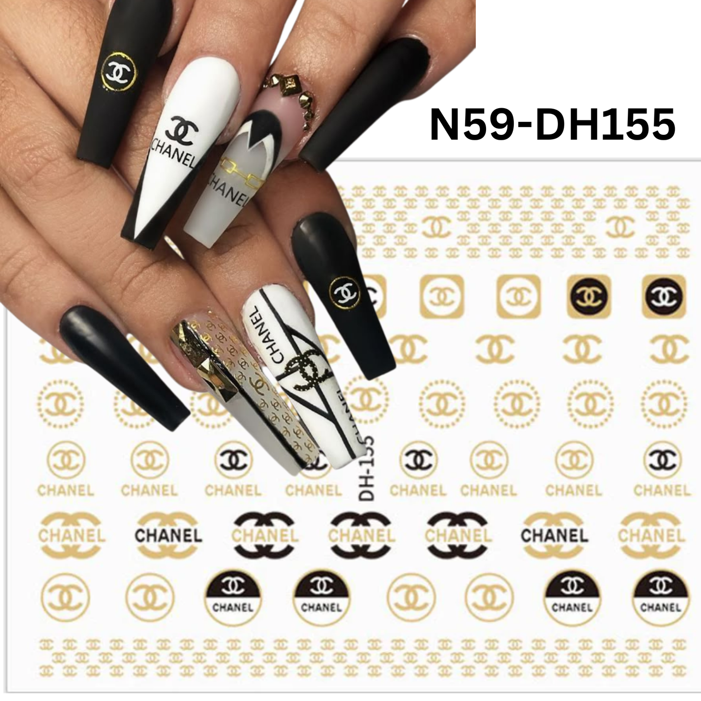Black And Gold Nail Sticker Design, Nail 3D Sticker, Nail Art Sticker Acrylic, Dipping, Gel