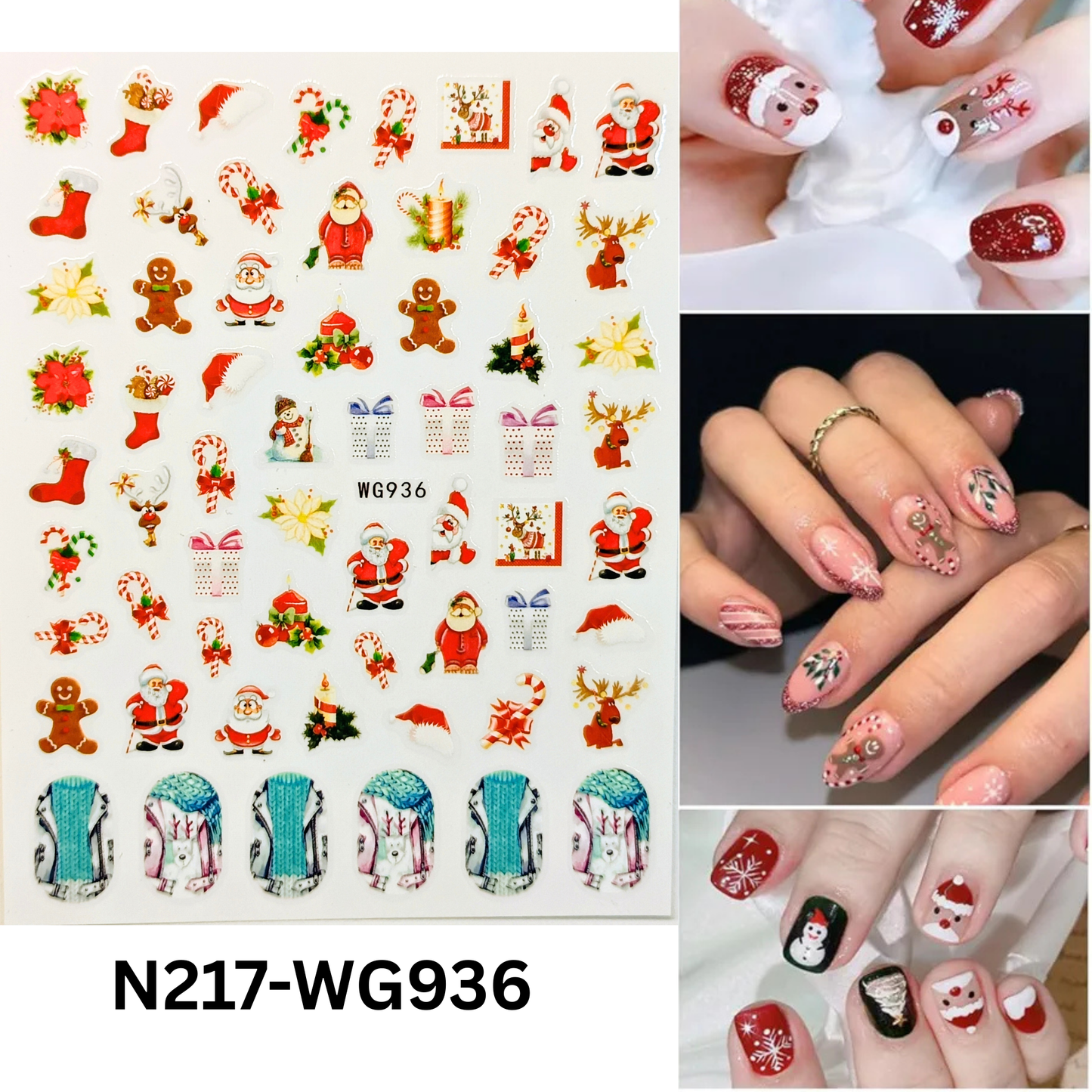 Festive Holiday Christmas Nail Art Stickers - Santa, Reindeer & Gingerbread