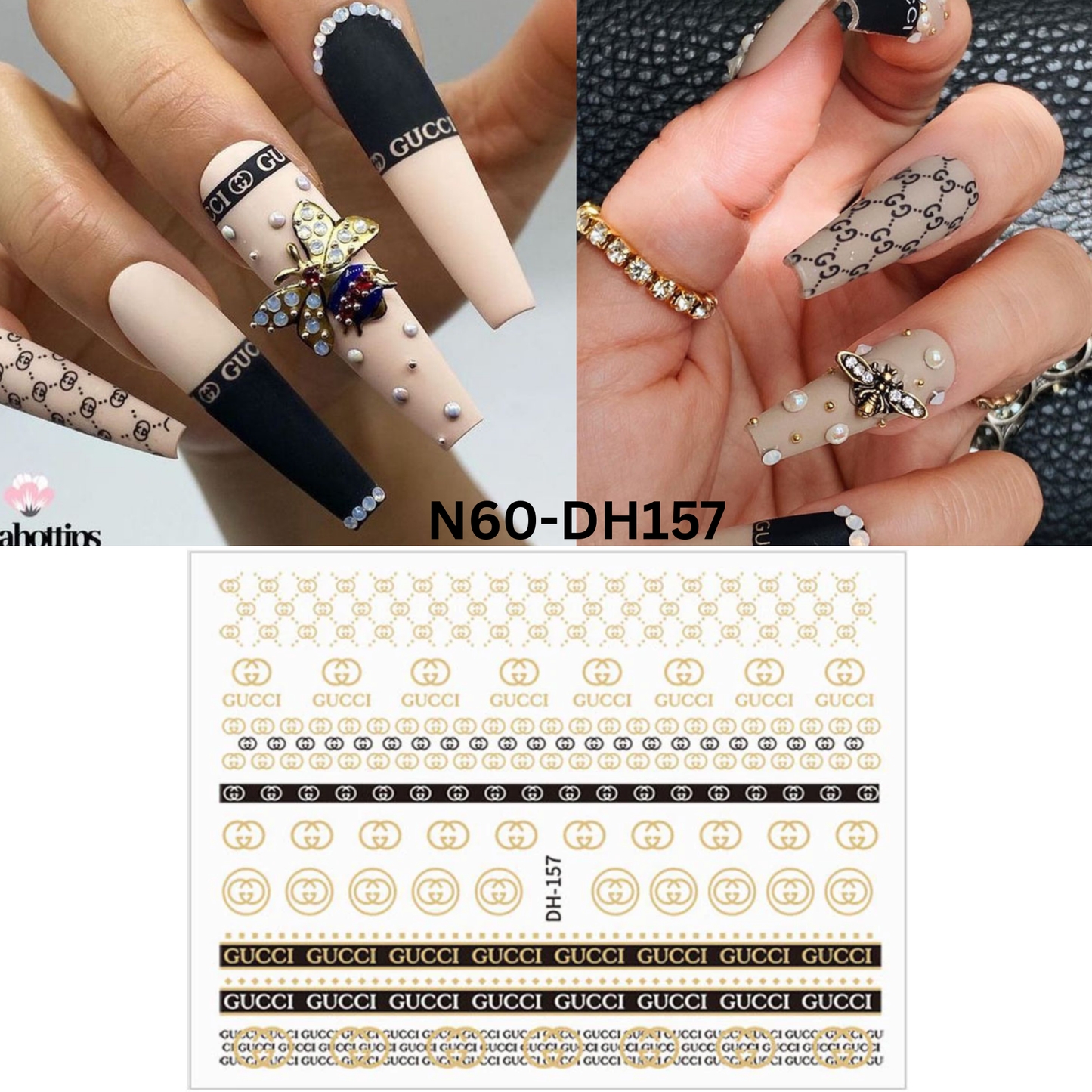 Black And Gold Nail Sticker Design, Nail Art Sticker Acrylic, Dipping, Gel X, Gel Manicure Pedicure