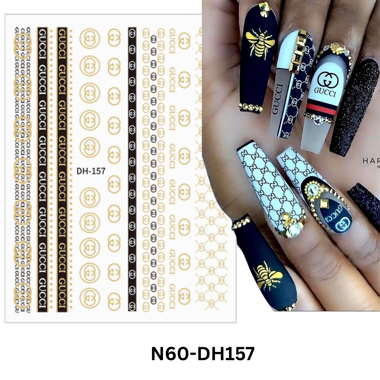 Black And Gold Nail Sticker Design, Nail Art Sticker Acrylic, Dipping, Gel X, Gel Manicure Pedicure