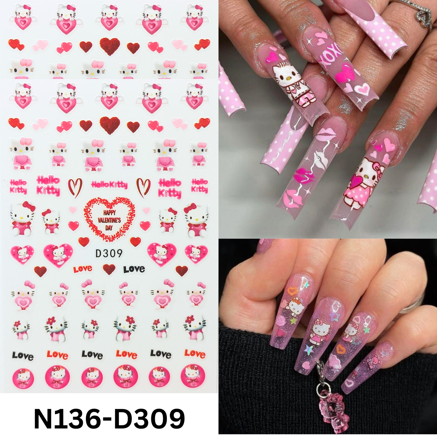 Hello Kitty 3D Nail Sticker – Cute Cartoon Nail Art Decals