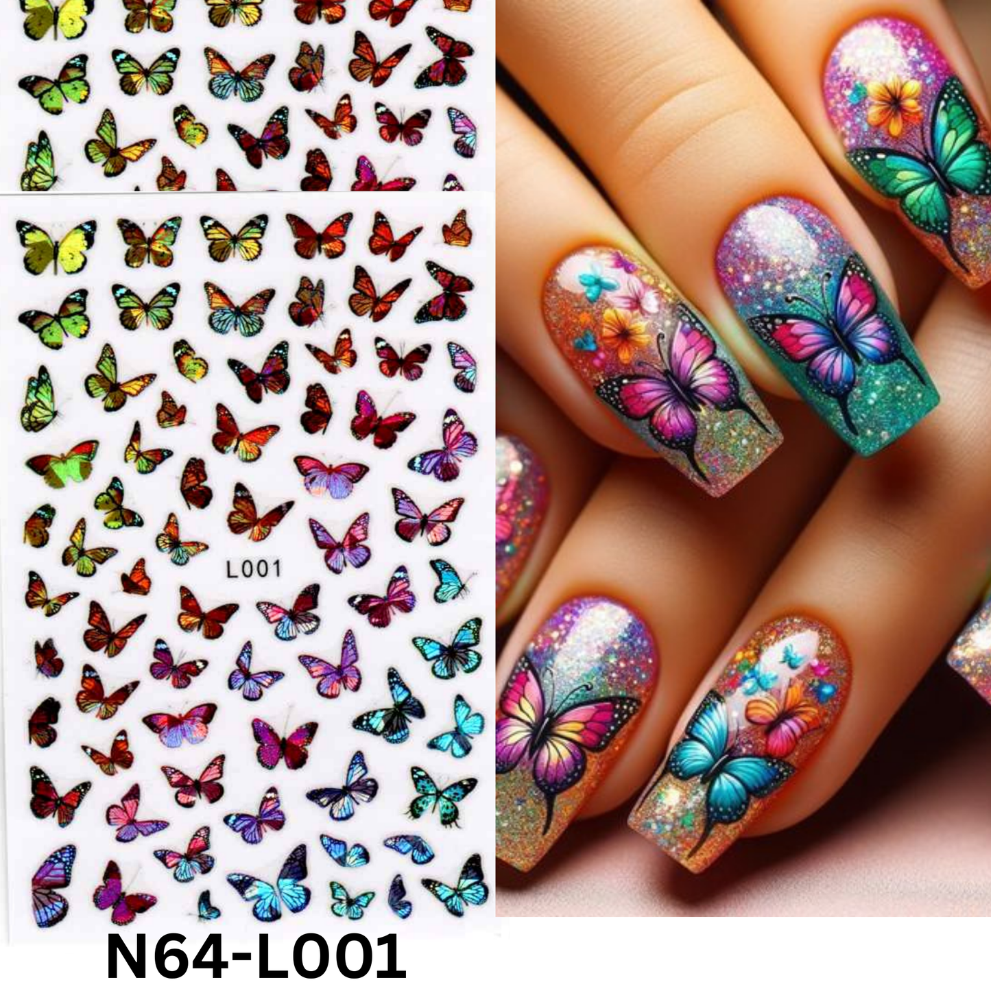 3D Nail Art Stickers Hologram Butterfly Design – Easy Peel & Stick Nail Decals