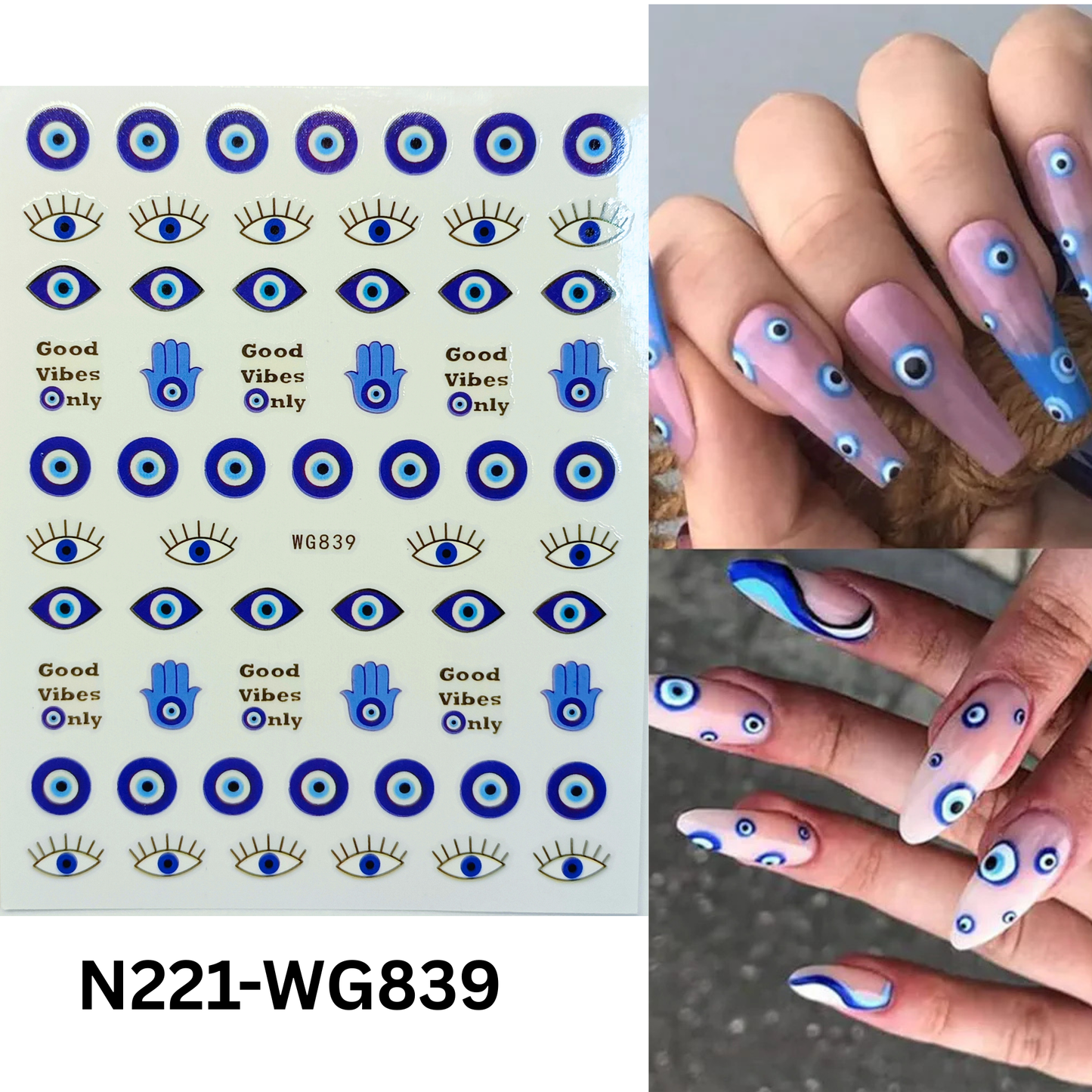 Blue Evil Eye Nail Decals Protection Hamsa Hand Good Vibes Only Stickers